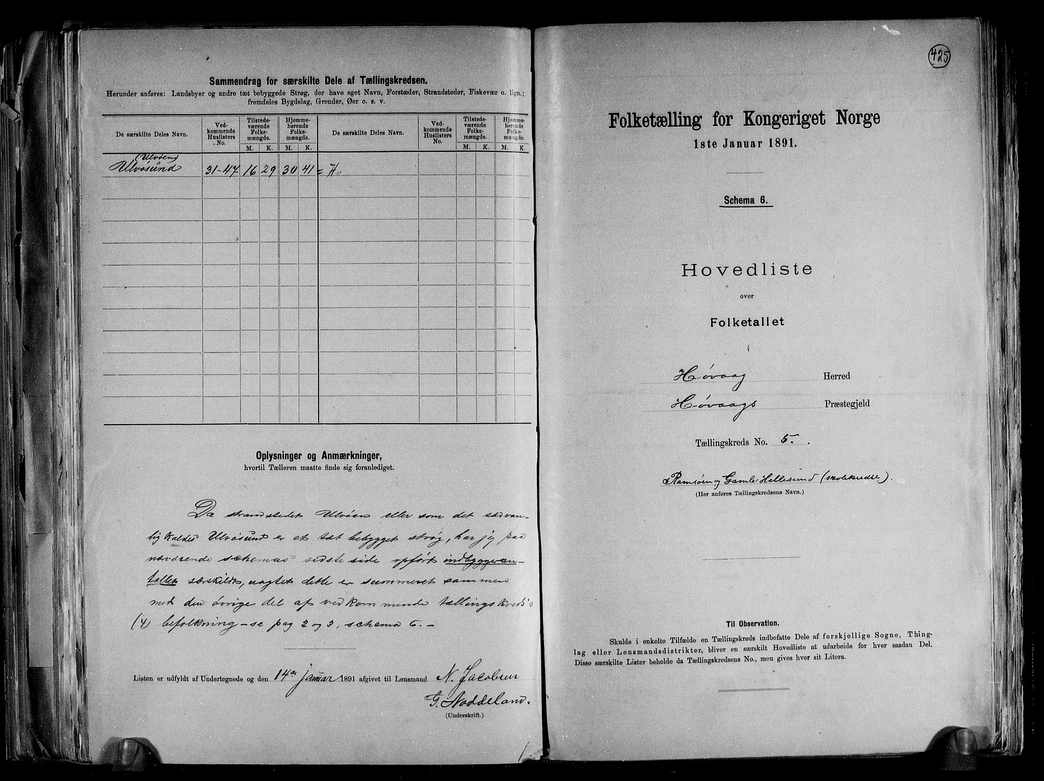 RA, 1891 census for 0927 Høvåg, 1891, p. 13