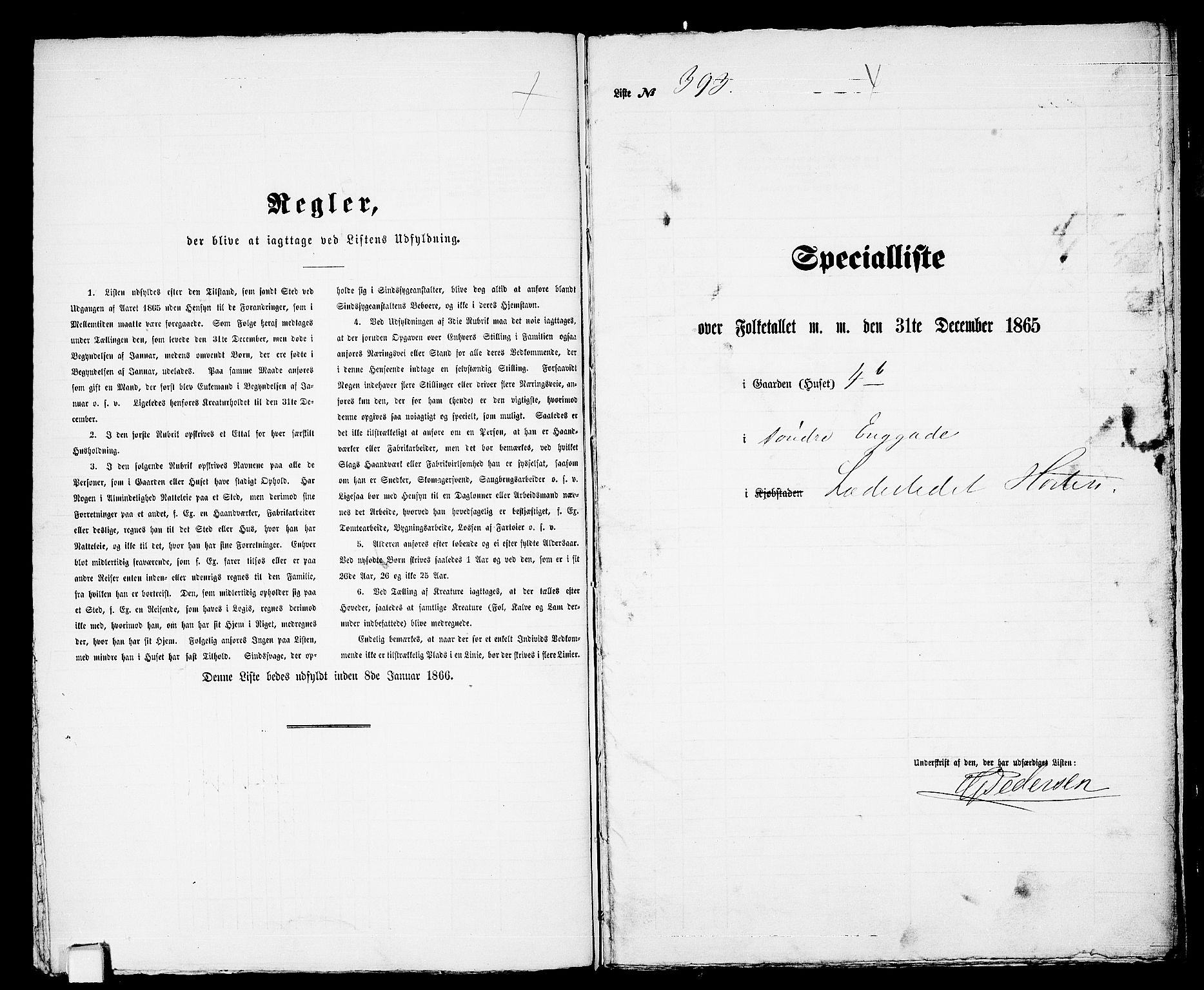 RA, 1865 census for Horten, 1865, p. 823