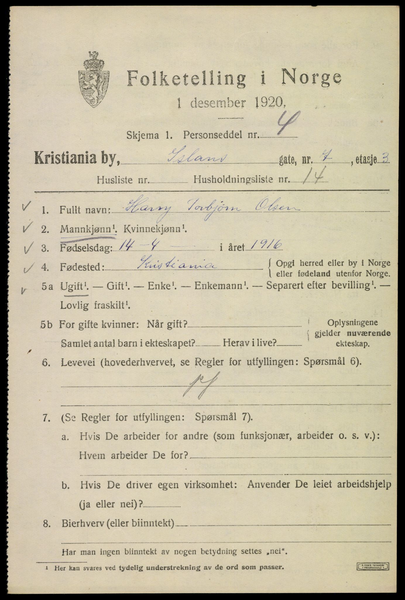 SAO, 1920 census for Kristiania, 1920, p. 312101