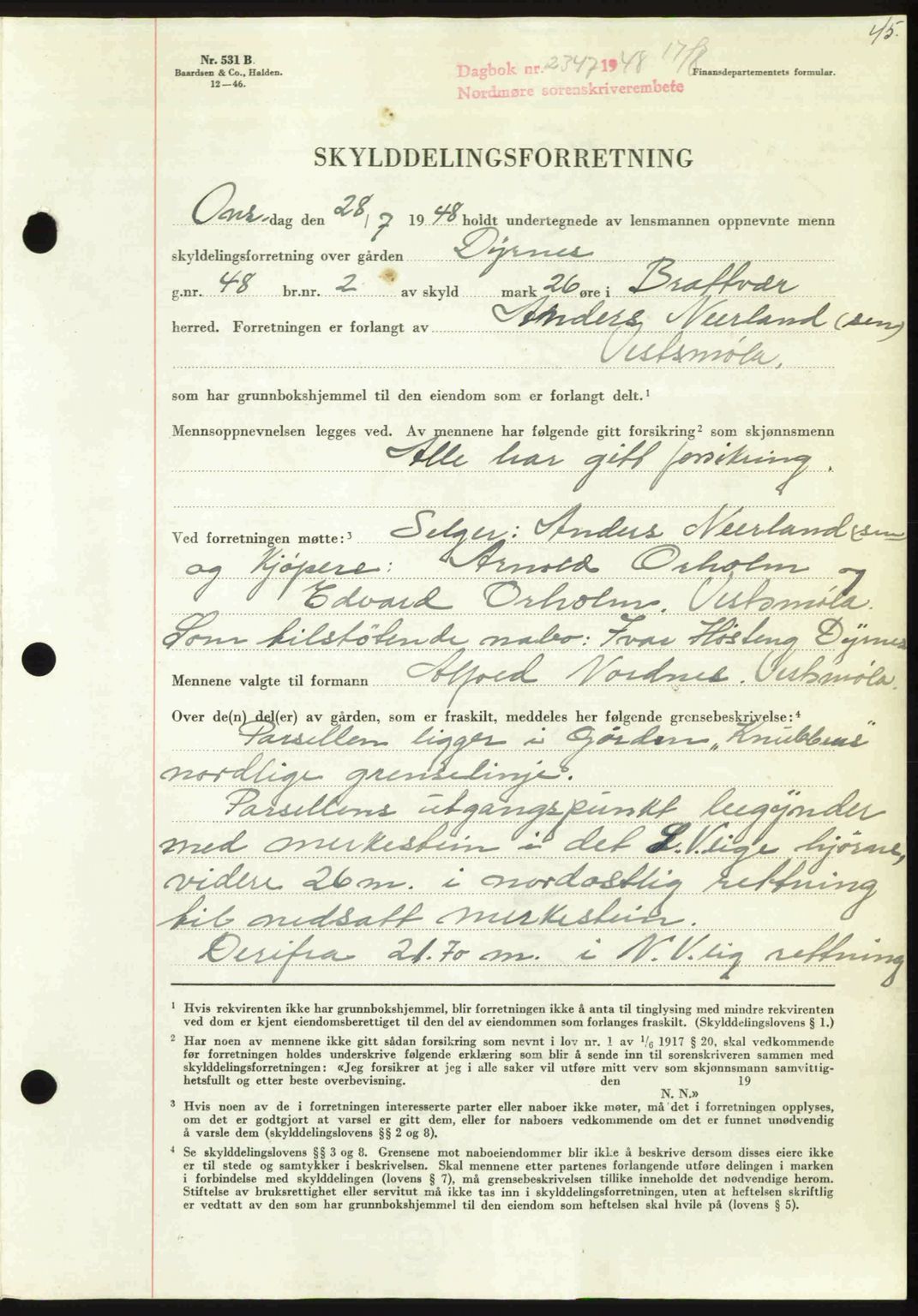 Nordmøre sorenskriveri, AV/SAT-A-4132/1/2/2Ca: Mortgage book no. A109, 1948-1948, Diary no: : 2347/1948