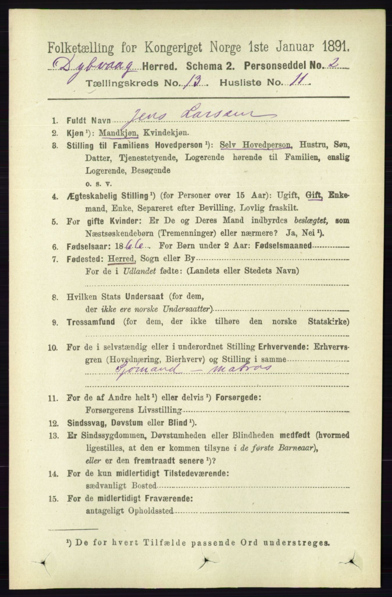 RA, 1891 census for 0915 Dypvåg, 1891, p. 5359