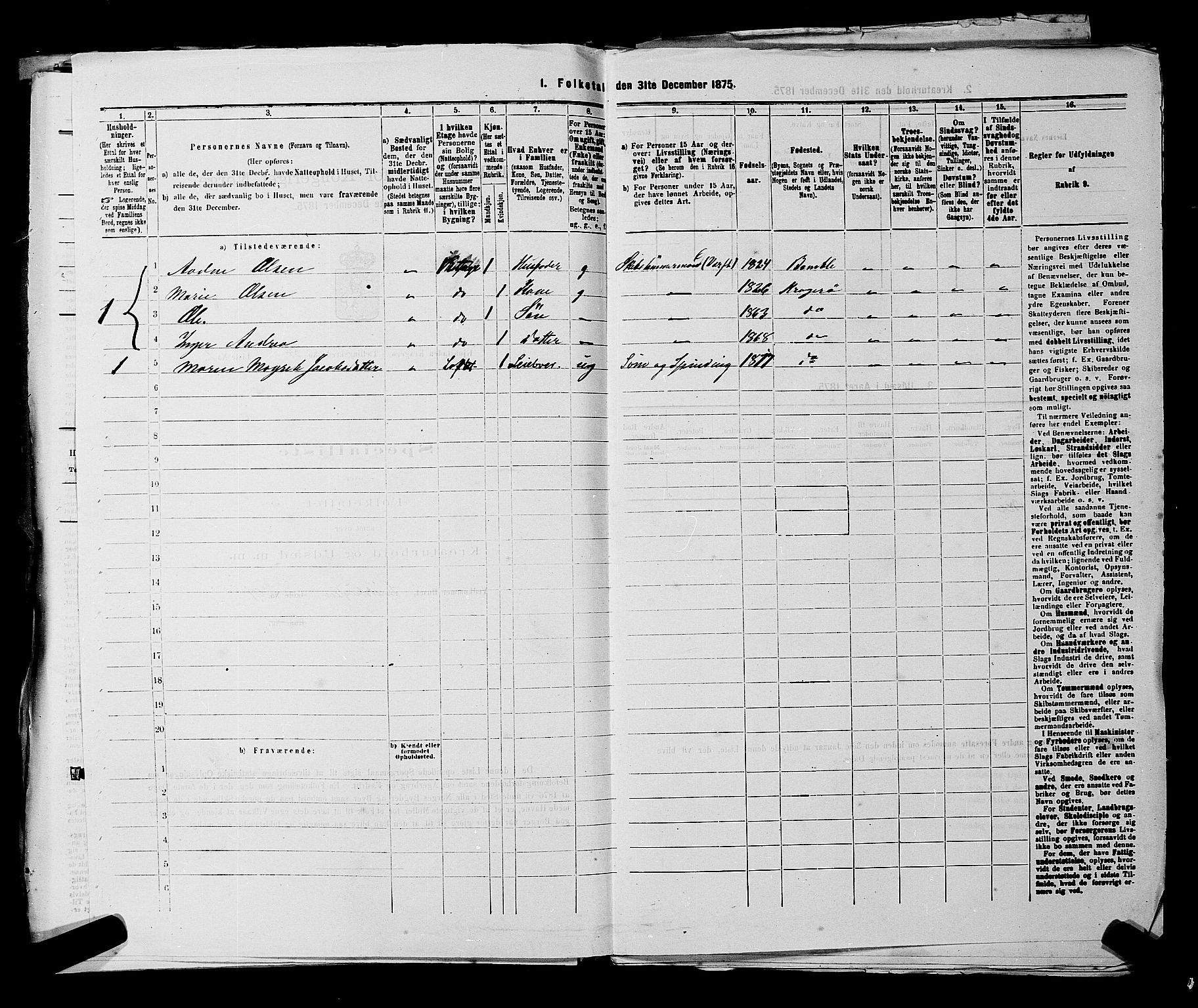 SAKO, 1875 census for 0801P Kragerø, 1875, p. 1186