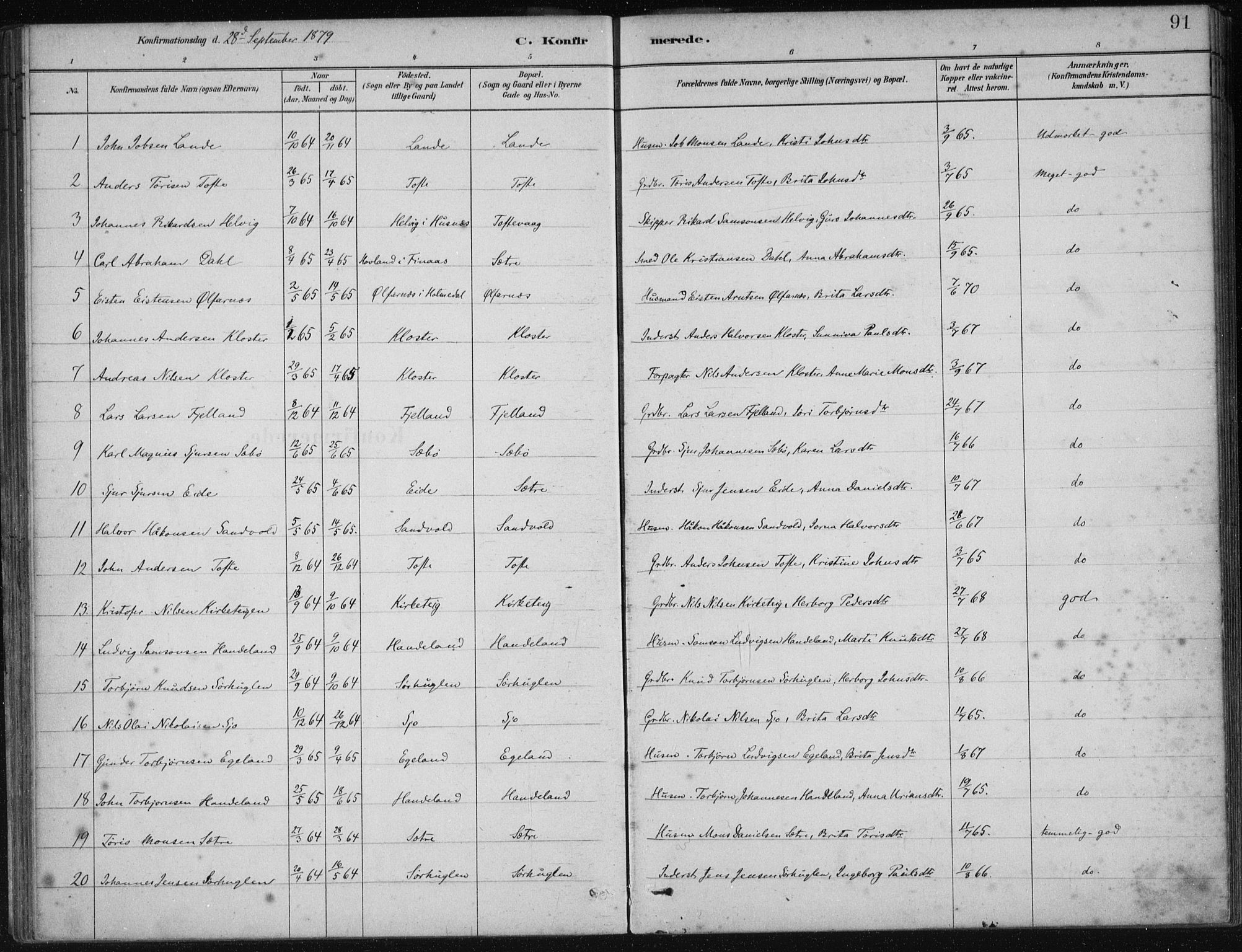Fjelberg sokneprestembete, SAB/A-75201/H/Haa: Parish register (official) no. C  1, 1879-1918, p. 91