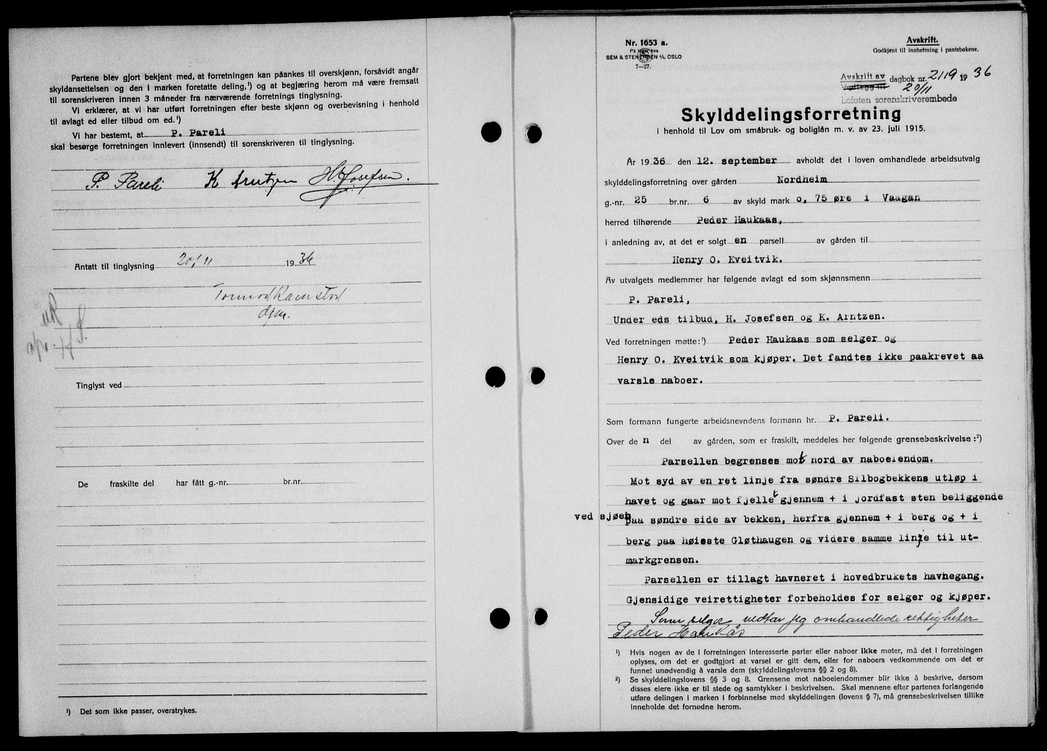 Lofoten sorenskriveri, SAT/A-0017/1/2/2C/L0001a: Mortgage book no. 1a, 1936-1937, Diary no: : 2119/1936