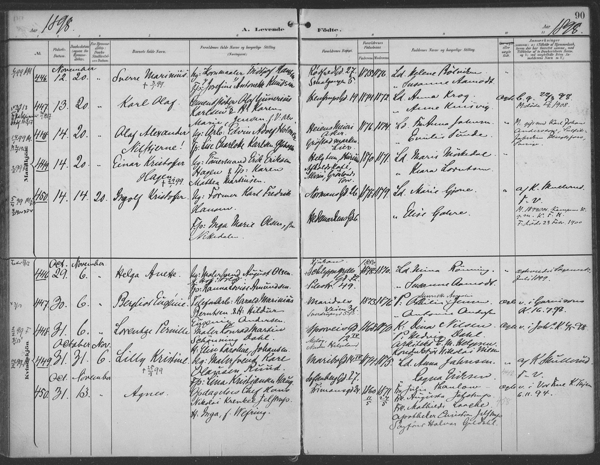 Rikshospitalet prestekontor Kirkebøker, SAO/A-10309b/F/L0011: Parish register (official) no. 11, 1898-1900, p. 90