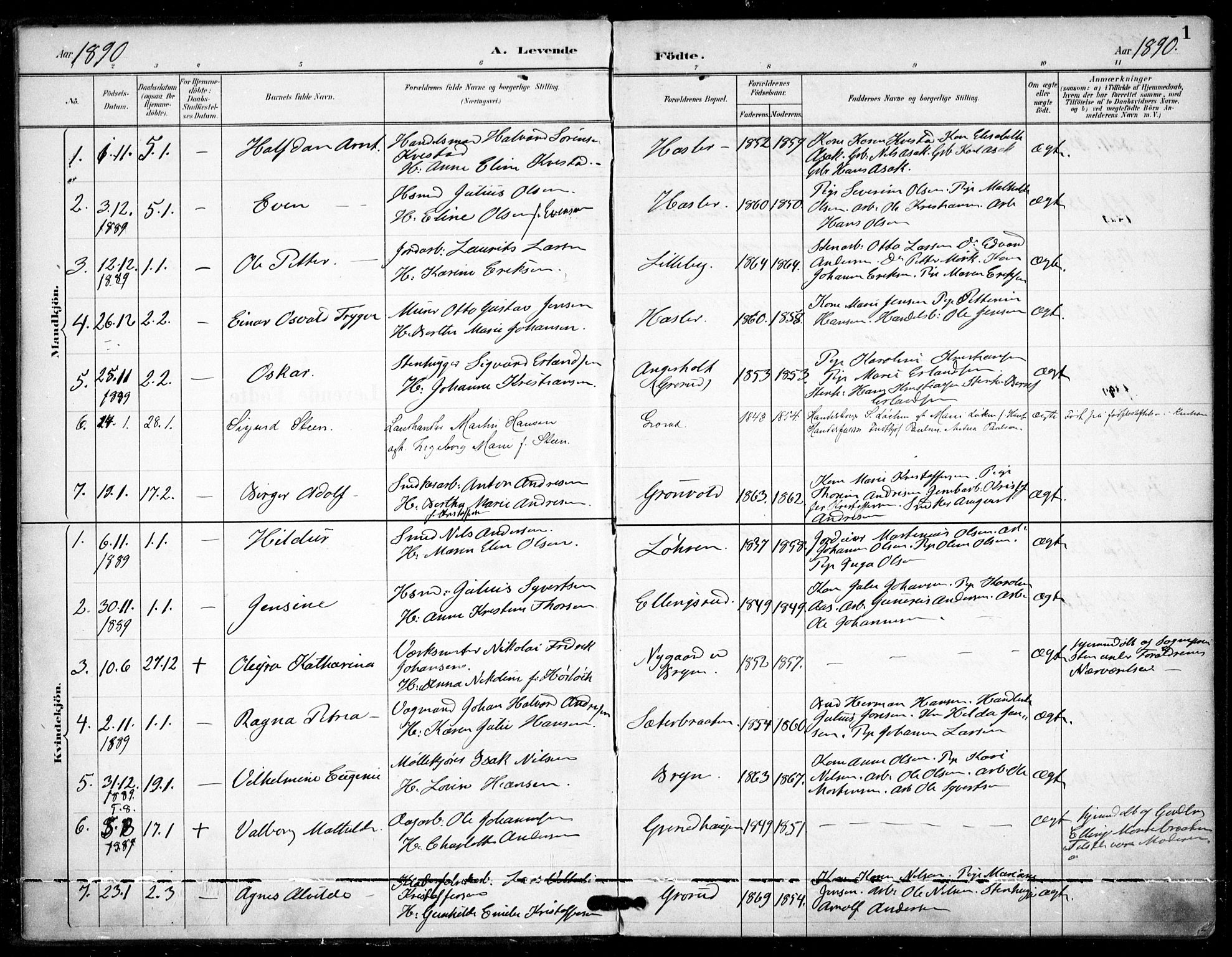 Østre Aker prestekontor Kirkebøker, AV/SAO-A-10840/F/Fa/L0009: Parish register (official) no. I 9, 1890-1894, p. 1