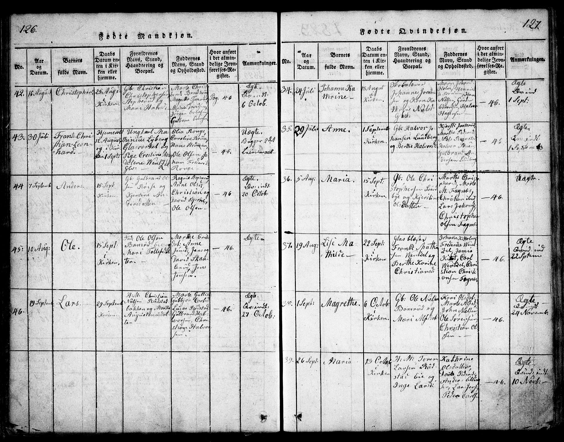 Hurdal prestekontor Kirkebøker, AV/SAO-A-10889/F/Fa/L0003: Parish register (official) no. I 3, 1815-1828, p. 126-127