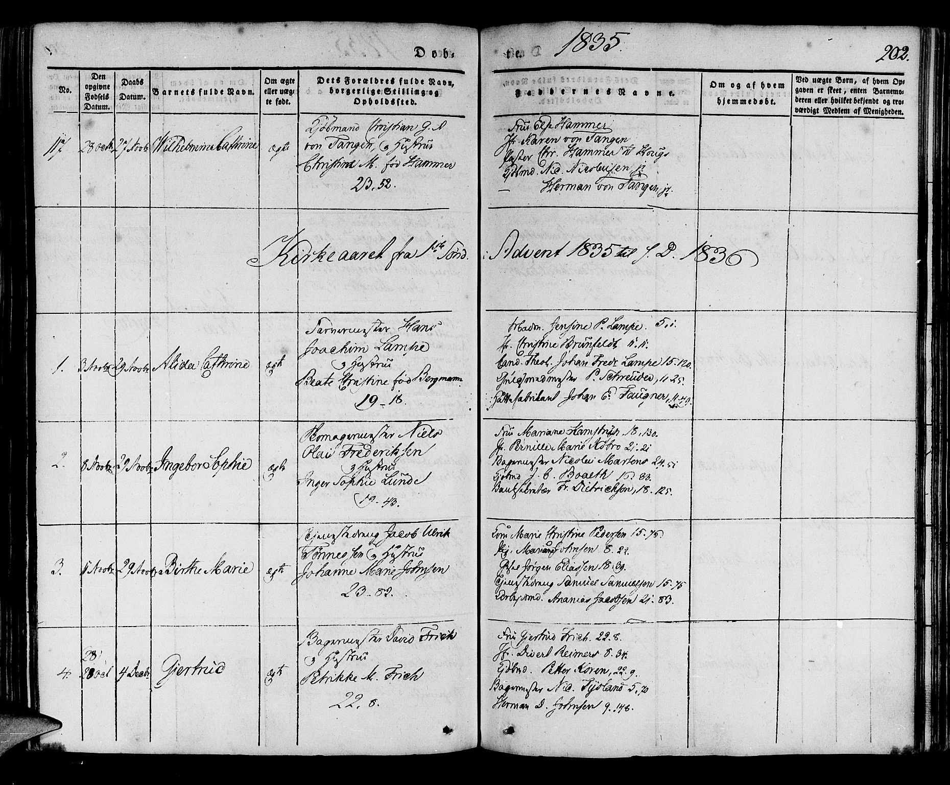 Korskirken sokneprestembete, SAB/A-76101/H/Haa/L0015: Parish register (official) no. B 1, 1833-1841, p. 202