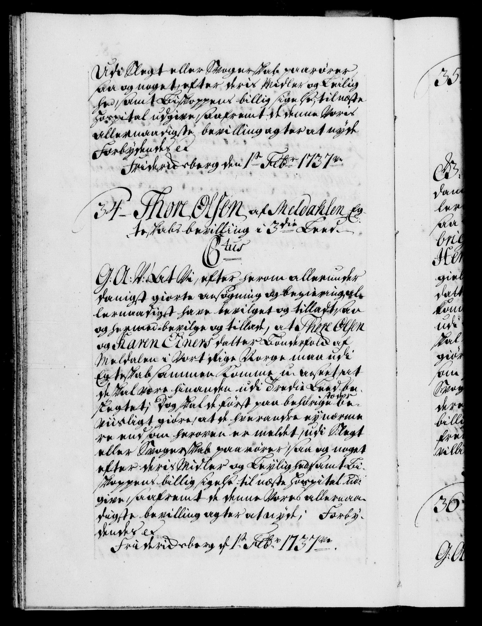 Danske Kanselli 1572-1799, AV/RA-EA-3023/F/Fc/Fca/Fcaa/L0030: Norske registre, 1737-1738, p. 28b