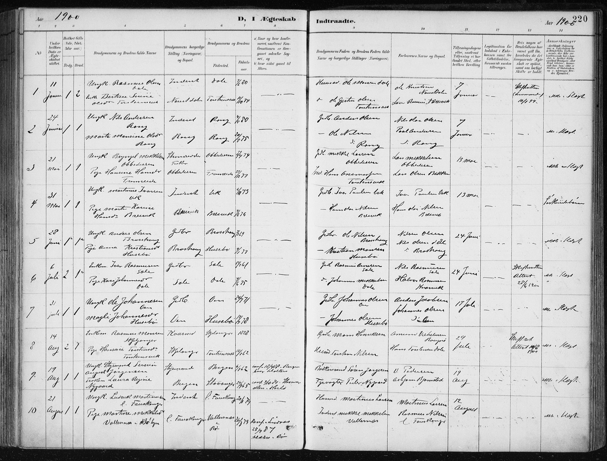 Herdla Sokneprestembete, SAB/A-75701/H/Haa: Parish register (official) no. A 4, 1891-1905, p. 220