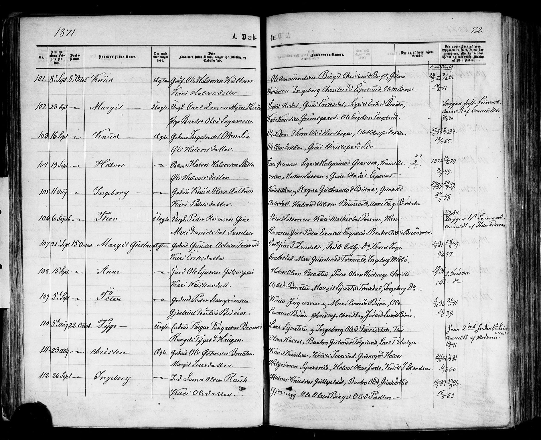 Nes kirkebøker, AV/SAKO-A-236/F/Fa/L0010: Parish register (official) no. 10, 1864-1880, p. 72