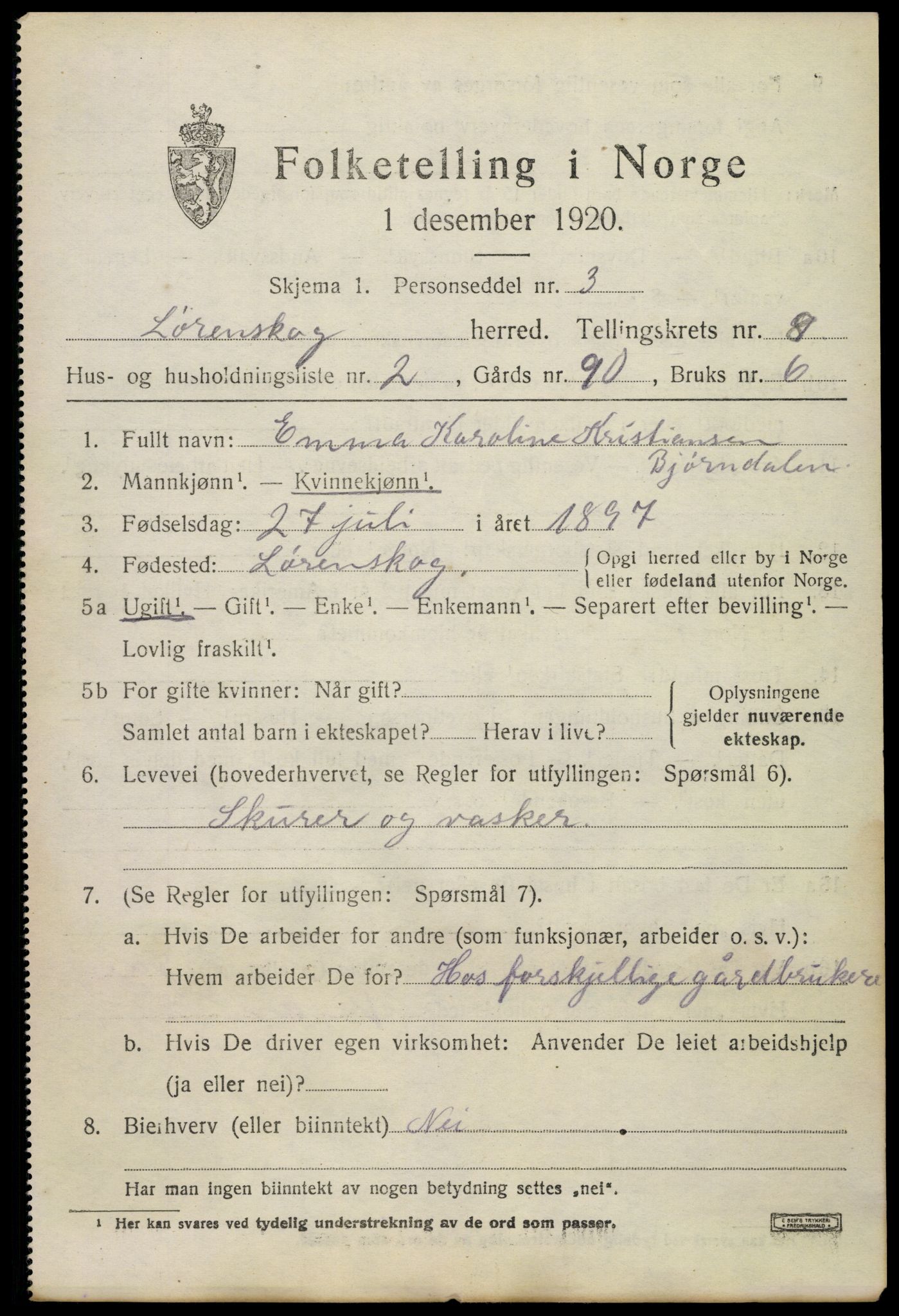 SAO, 1920 census for Lørenskog, 1920, p. 6280