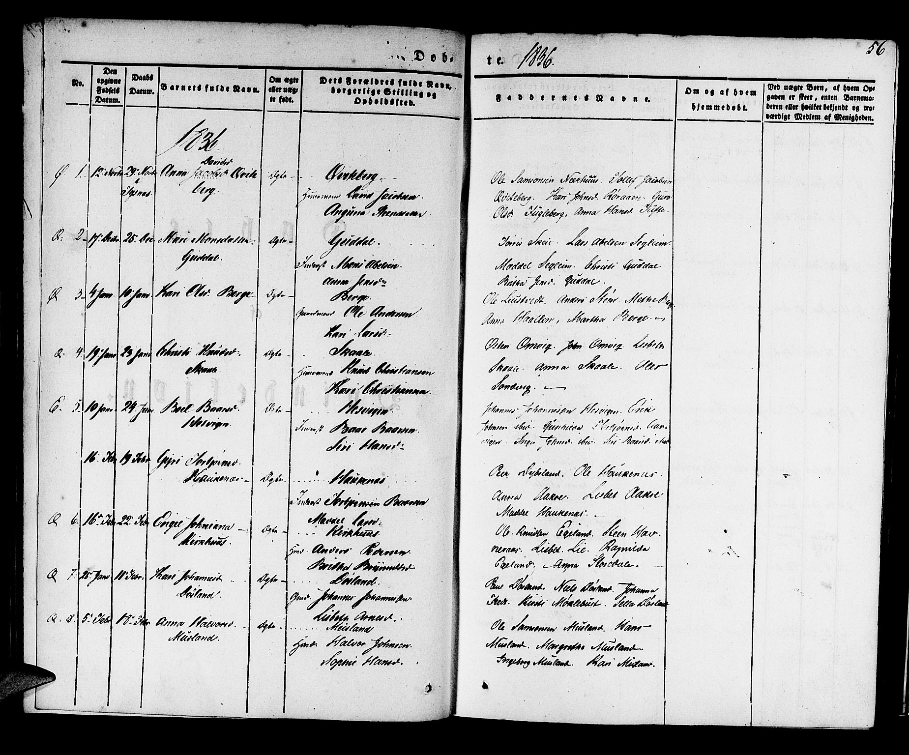 Kvinnherad sokneprestembete, AV/SAB-A-76401/H/Haa: Parish register (official) no. A 6, 1835-1843, p. 56