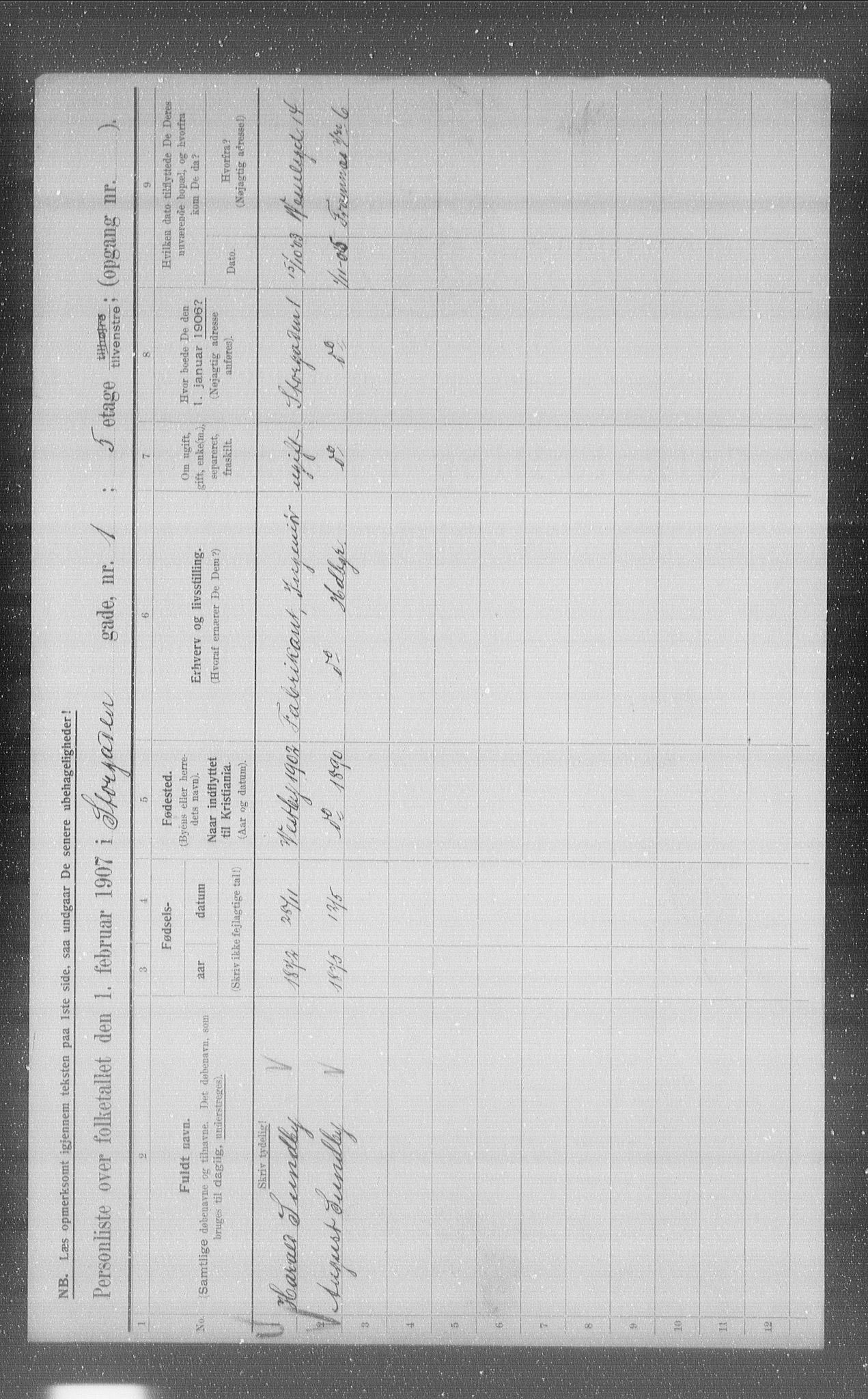 OBA, Municipal Census 1907 for Kristiania, 1907, p. 52363