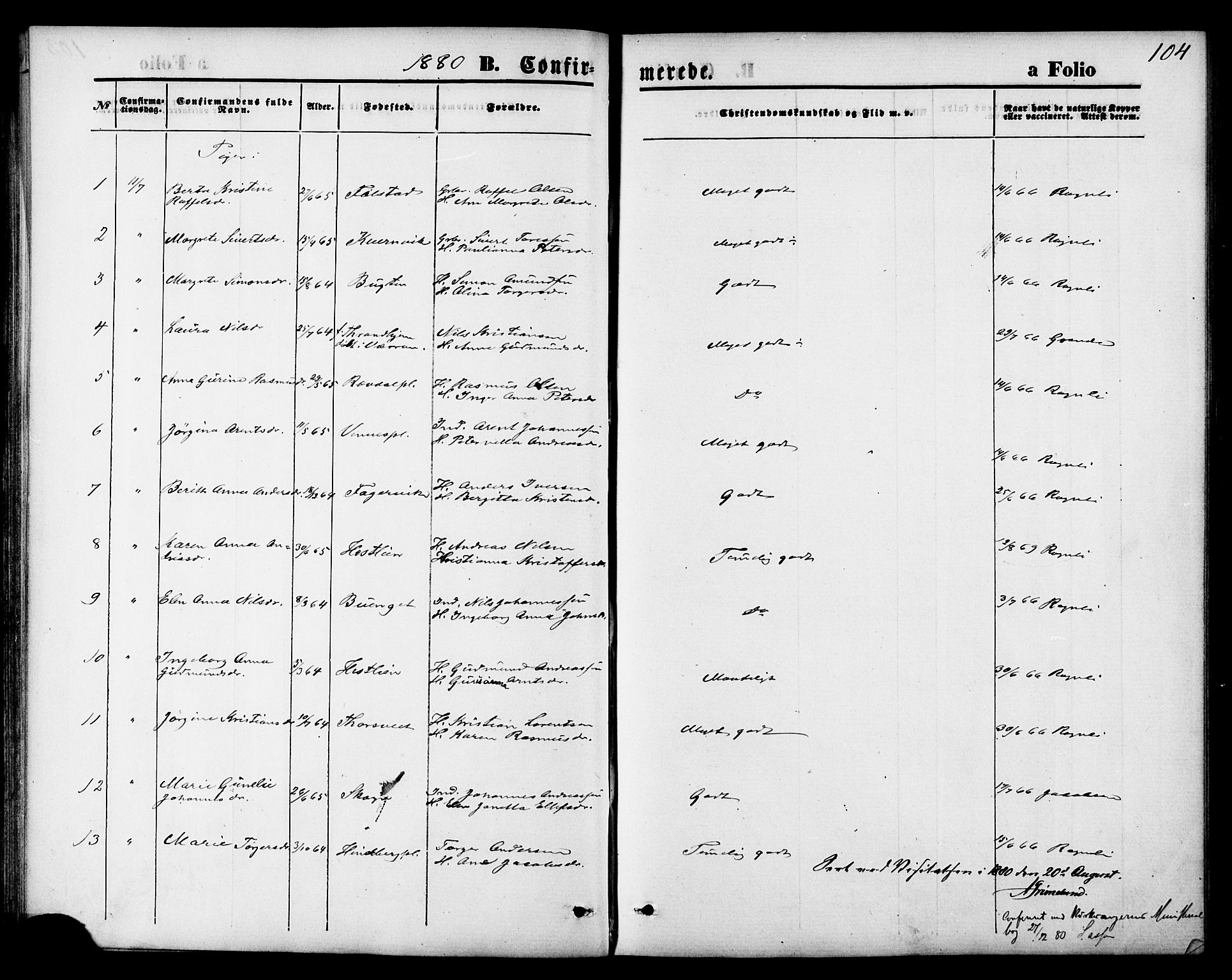 Ministerialprotokoller, klokkerbøker og fødselsregistre - Nord-Trøndelag, SAT/A-1458/744/L0419: Parish register (official) no. 744A03, 1867-1881, p. 104