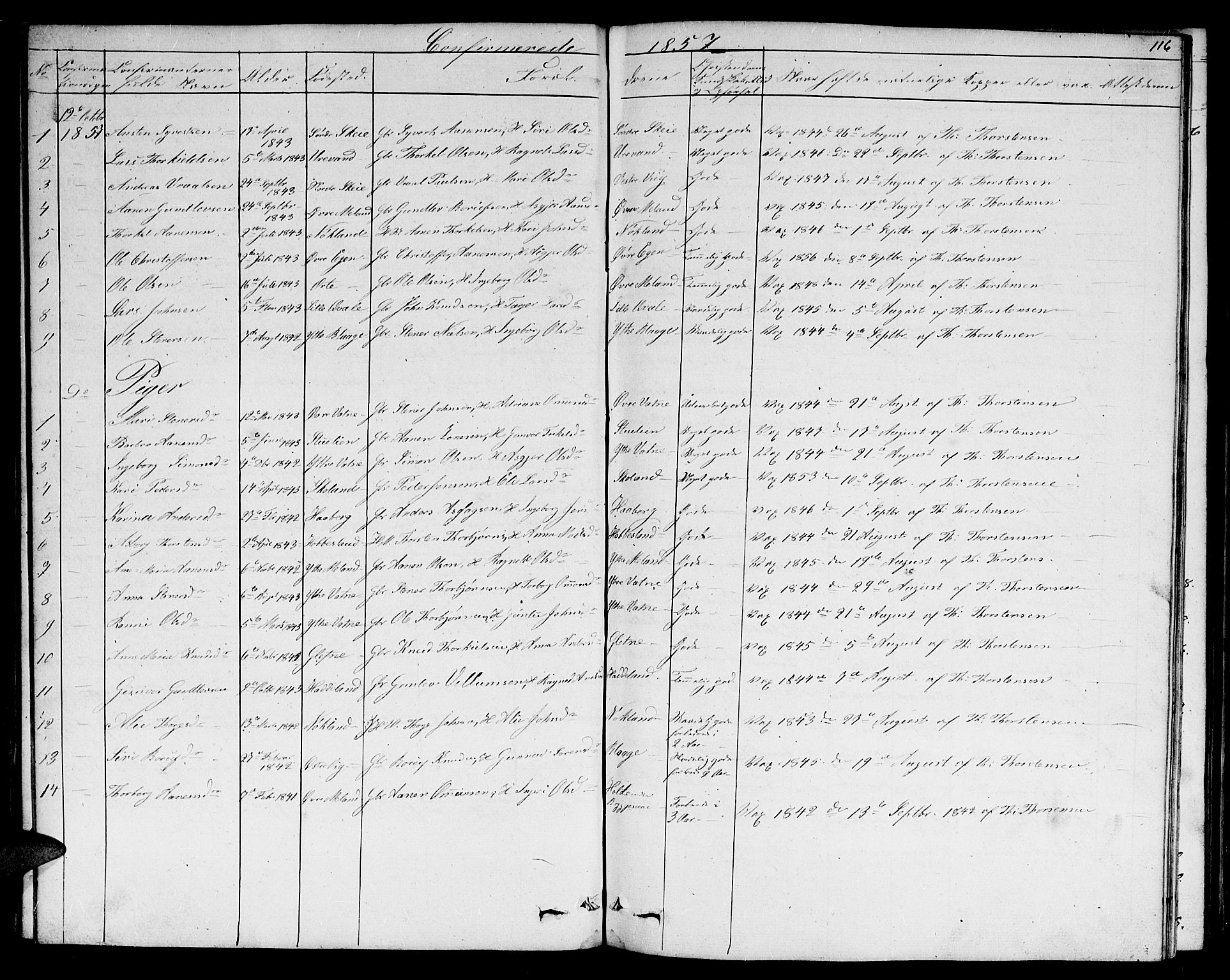 Hægebostad sokneprestkontor, AV/SAK-1111-0024/F/Fb/Fbb/L0002: Parish register (copy) no. B 2, 1851-1886, p. 116