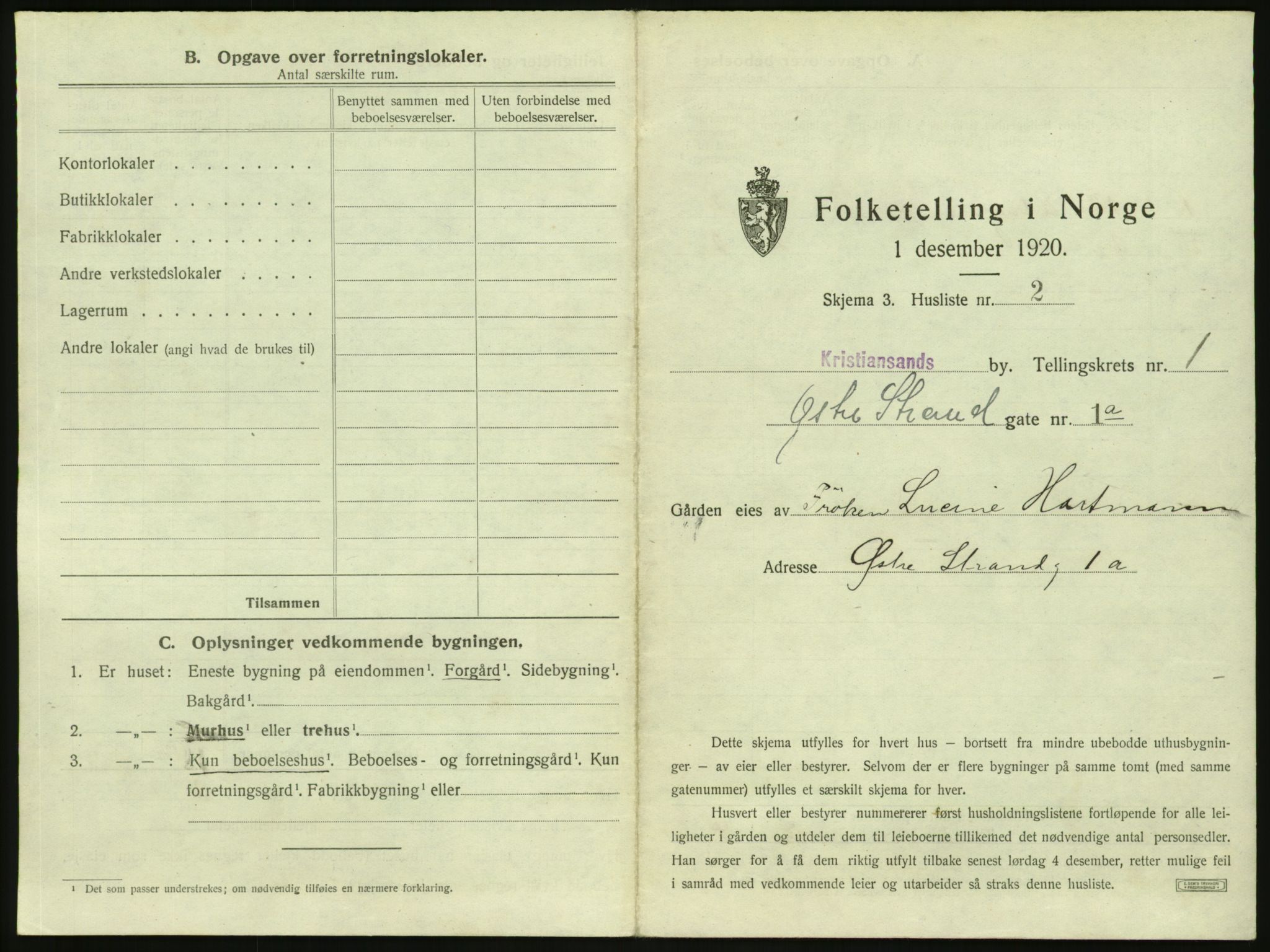 SAK, 1920 census for Kristiansand, 1920, p. 173