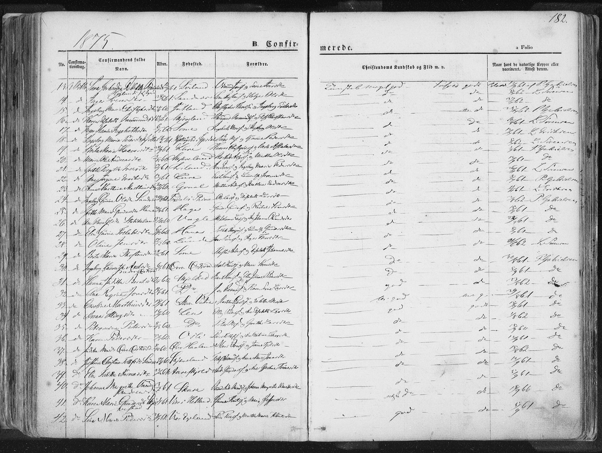 Høyland sokneprestkontor, SAST/A-101799/001/30BA/L0010: Parish register (official) no. A 9.1, 1857-1877, p. 182