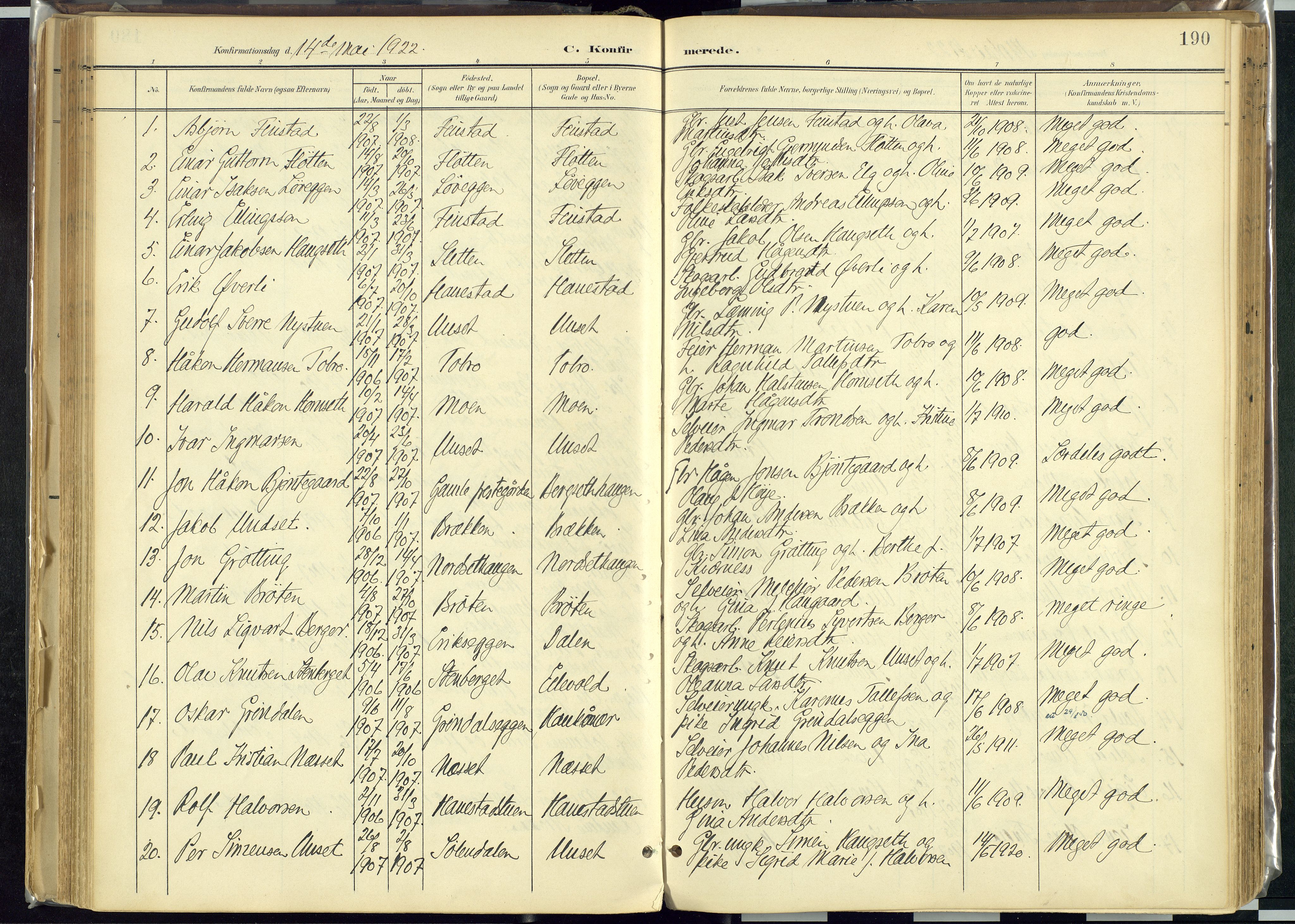 Rendalen prestekontor, AV/SAH-PREST-054/H/Ha/Haa/L0012: Parish register (official) no. 12, 1901-1928, p. 190