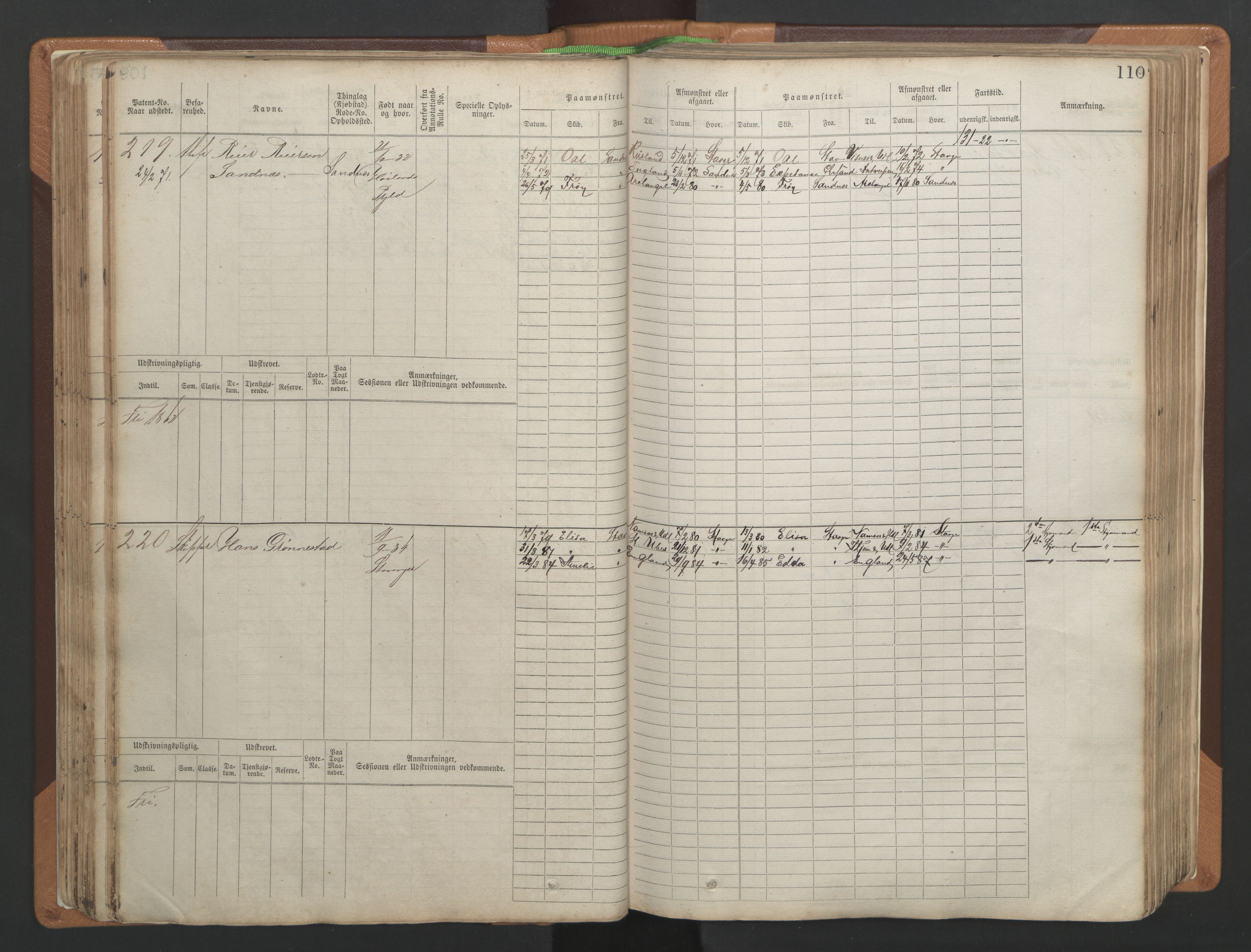 Stavanger sjømannskontor, AV/SAST-A-102006/F/Fb/Fbb/L0004: Sjøfartshovedrulle, patentnr. 1-792 (del 1), 1869-1880, p. 114