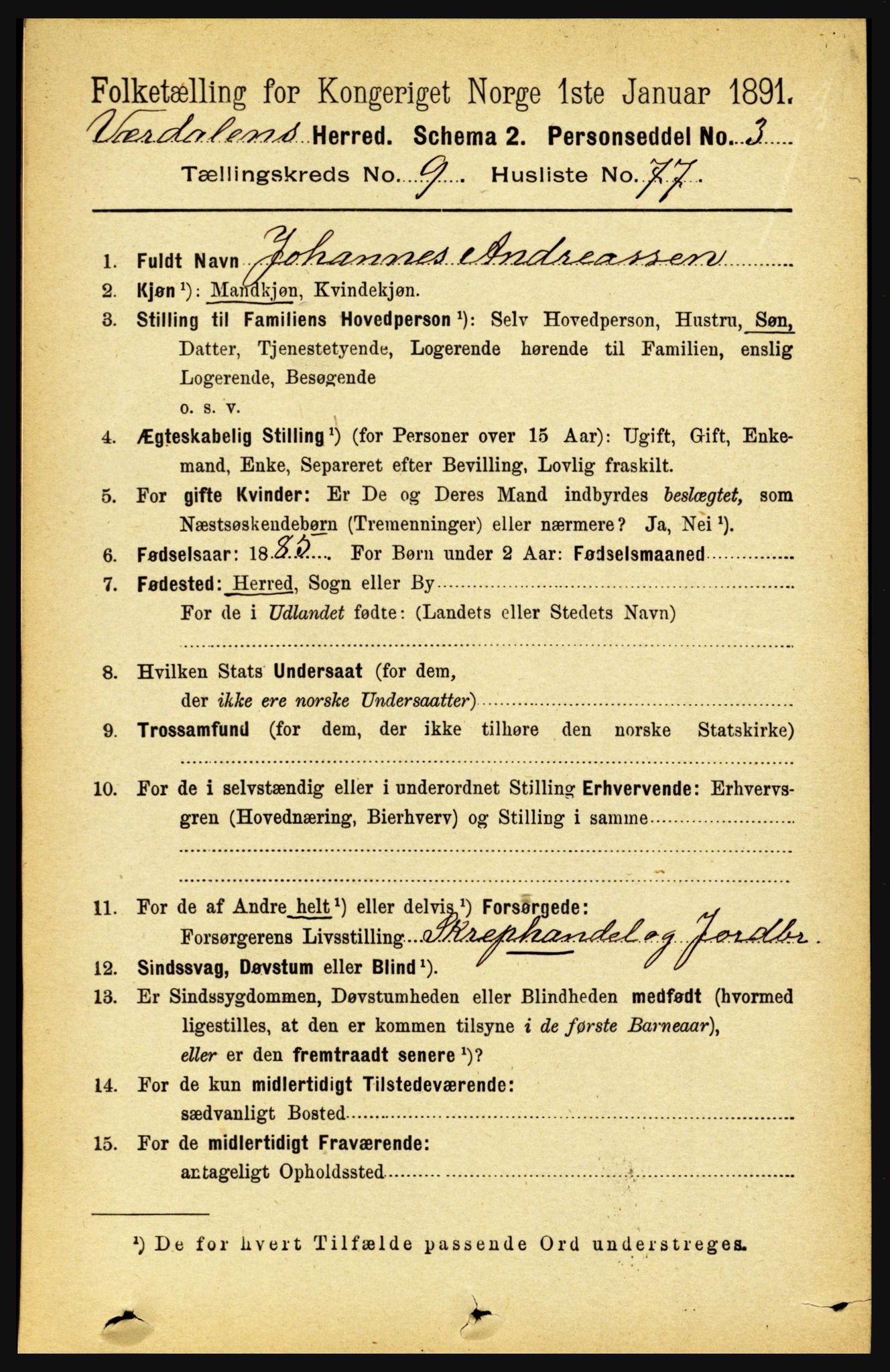 RA, 1891 census for 1721 Verdal, 1891, p. 5499