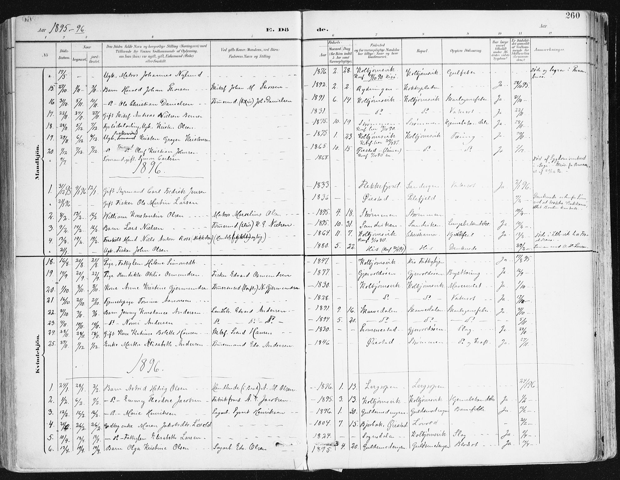 Hisøy sokneprestkontor, AV/SAK-1111-0020/F/Fa/L0004: Parish register (official) no. A 4, 1895-1917, p. 260