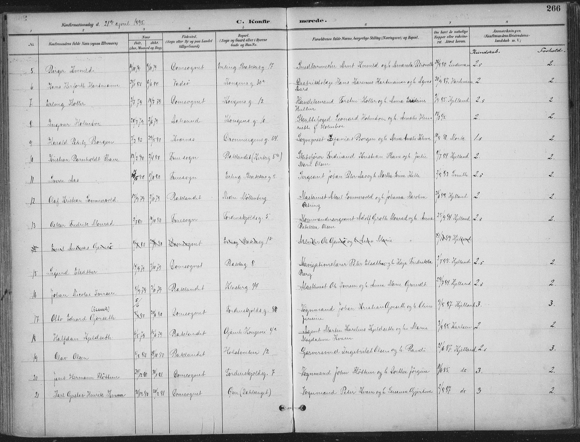 Ministerialprotokoller, klokkerbøker og fødselsregistre - Sør-Trøndelag, SAT/A-1456/601/L0062: Parish register (official) no. 601A30, 1891-1911, p. 266