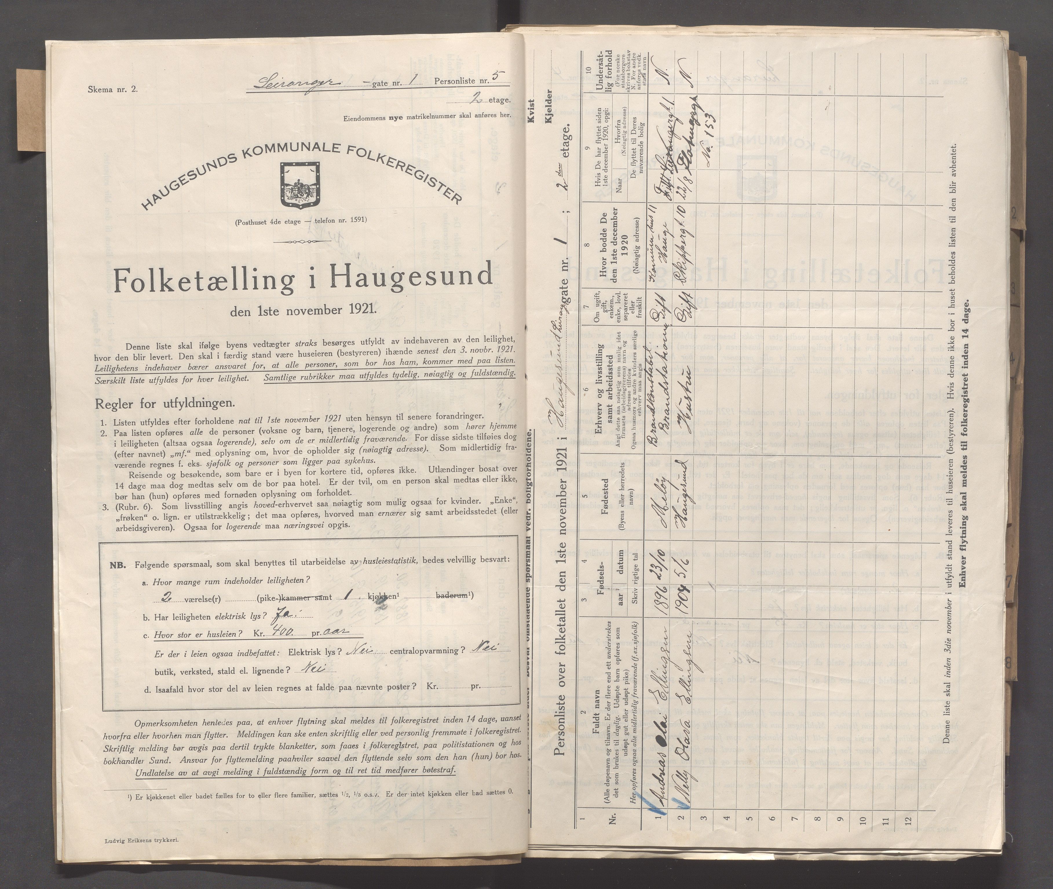 IKAR, Local census 1.11.1921 for Haugesund, 1921, p. 3019