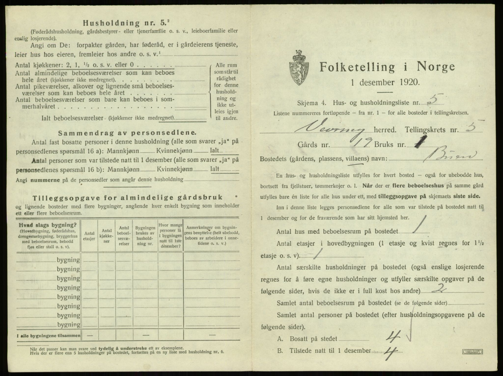 SAB, 1920 census for Vevring, 1920, p. 211