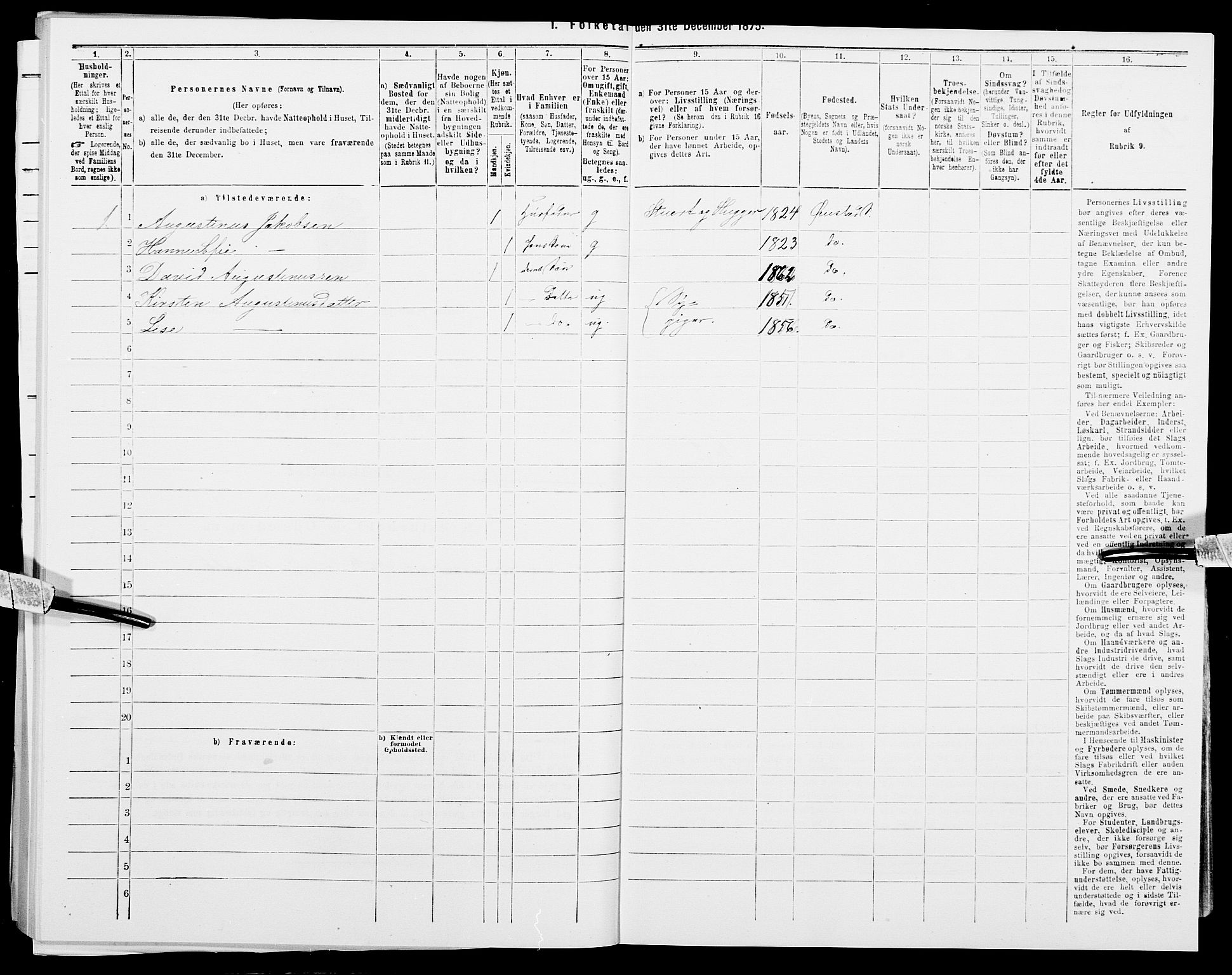 SAK, 1875 census for 0920P Øyestad, 1875, p. 1098