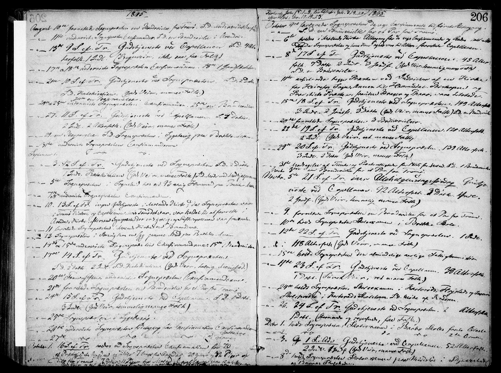 Austre Moland sokneprestkontor, SAK/1111-0001/F/Fa/Faa/L0008: Parish register (official) no. A 8, 1858-1868, p. 206