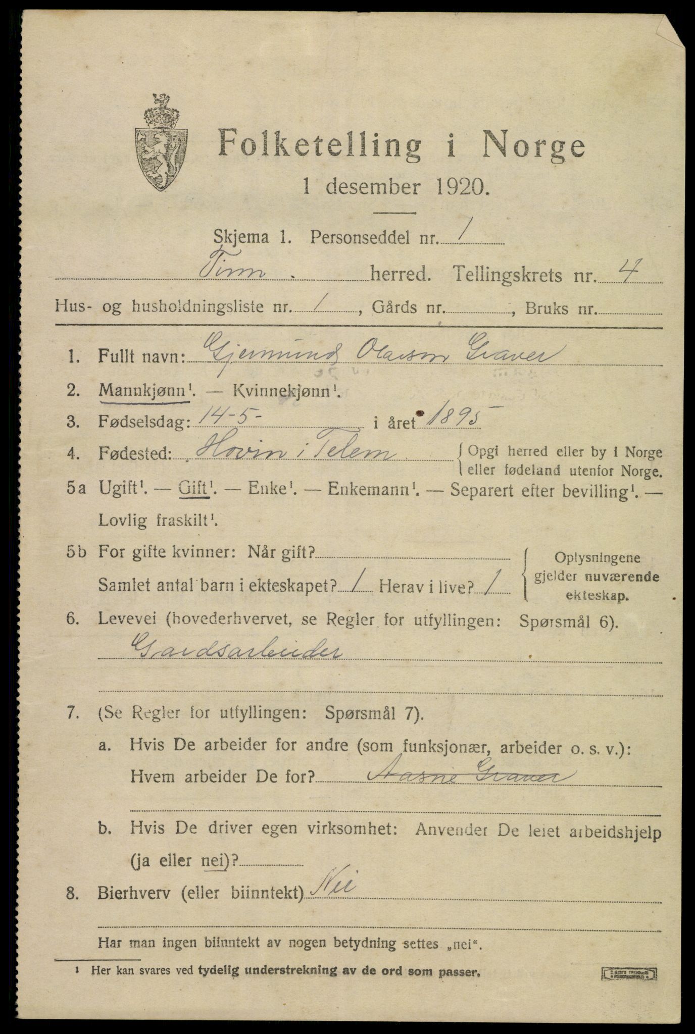 SAKO, 1920 census for Tinn, 1920, p. 3806