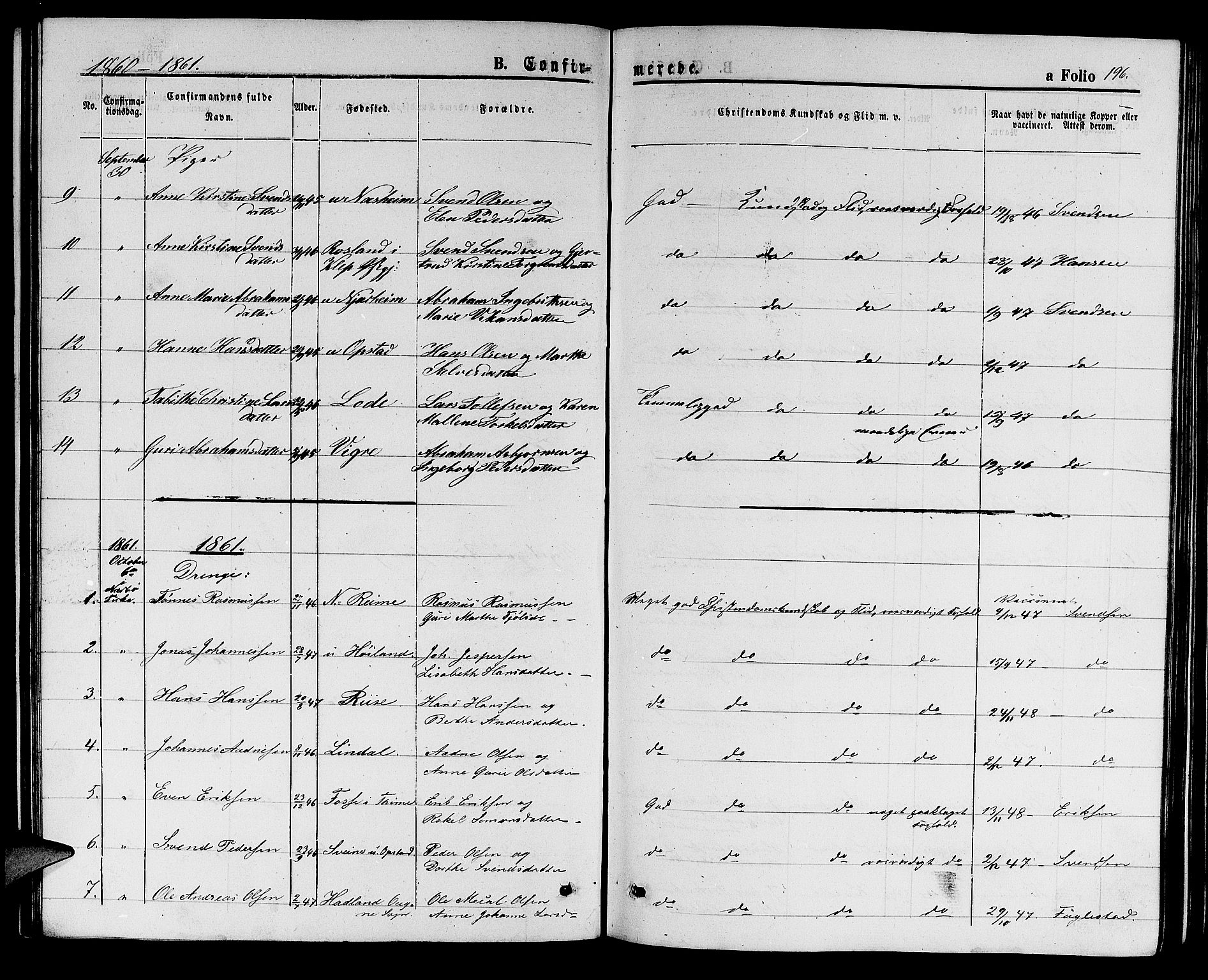 Hå sokneprestkontor, SAST/A-101801/001/30BB/L0001: Parish register (copy) no. B 1, 1854-1883, p. 196