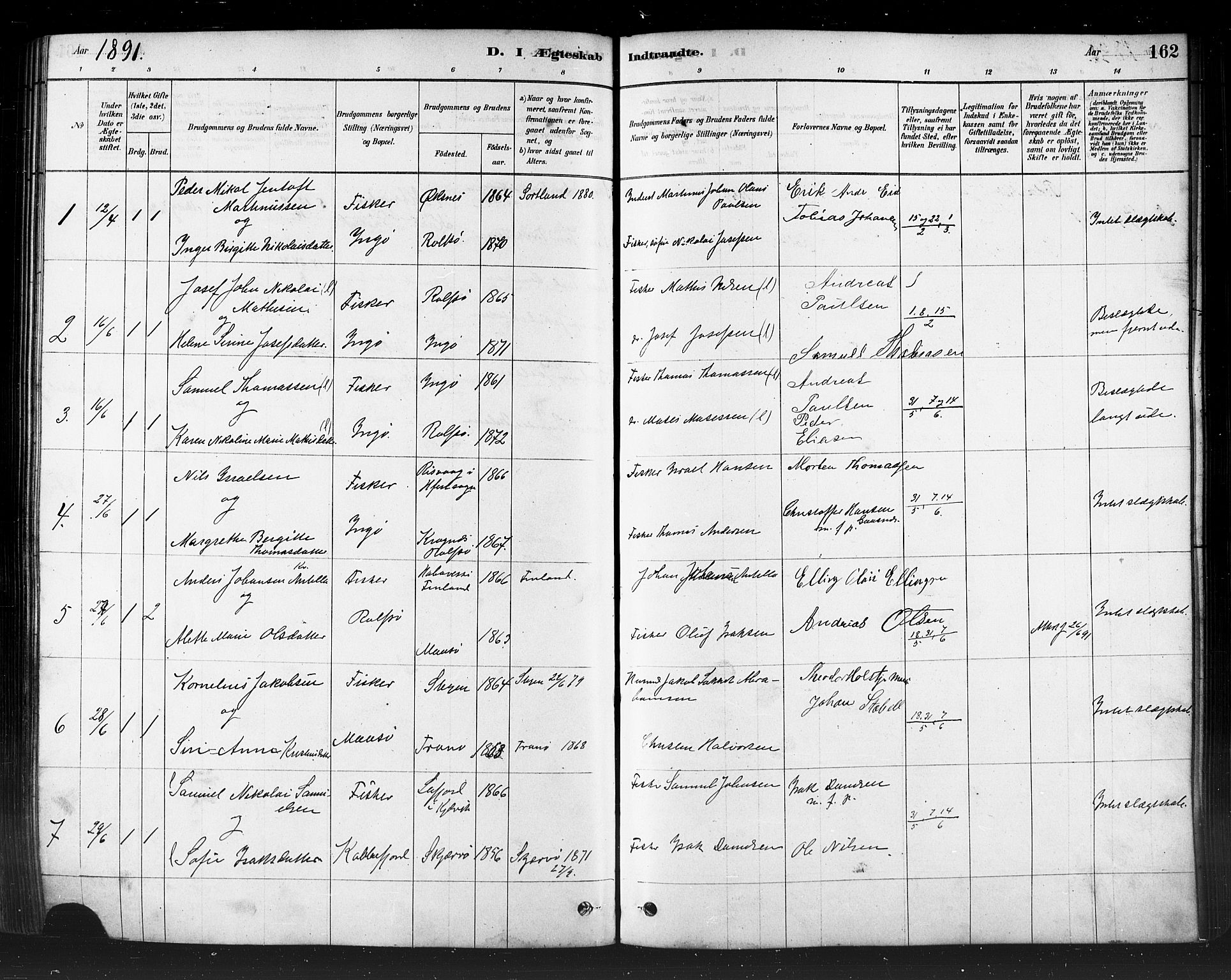 Måsøy sokneprestkontor, SATØ/S-1348/H/Ha/L0004kirke: Parish register (official) no. 4, 1878-1891, p. 162