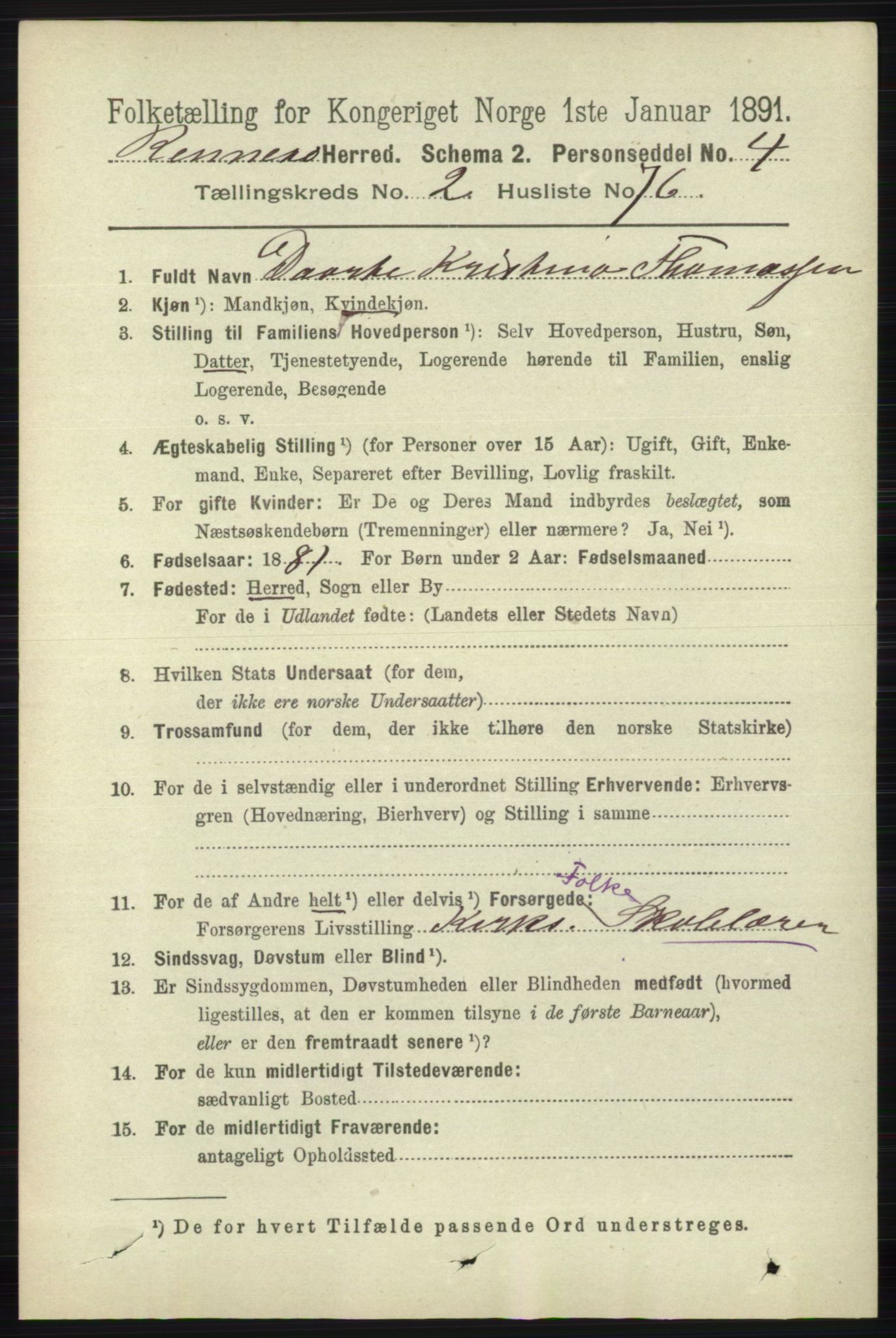 RA, 1891 census for 1142 Rennesøy, 1891, p. 919