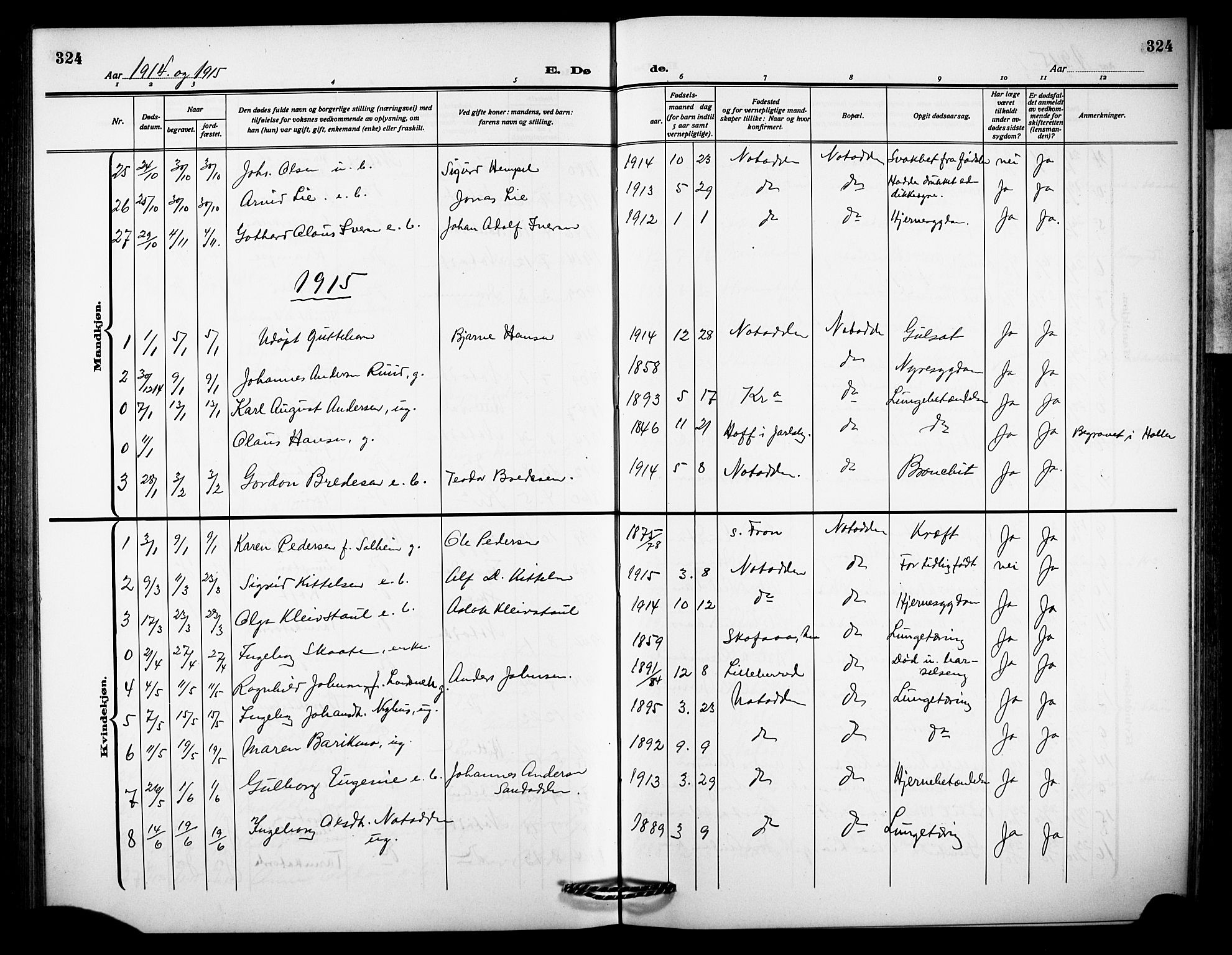 Notodden kirkebøker, AV/SAKO-A-290/G/Ga/L0001: Parish register (copy) no. 1, 1912-1923, p. 324