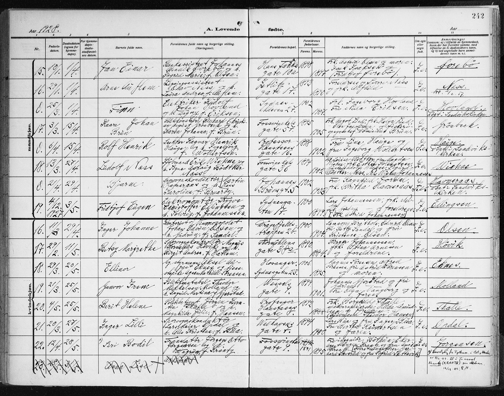 Johanneskirken sokneprestembete, AV/SAB-A-76001/H/Haa: Parish register (official) no. A 3, 1913-1934, p. 242
