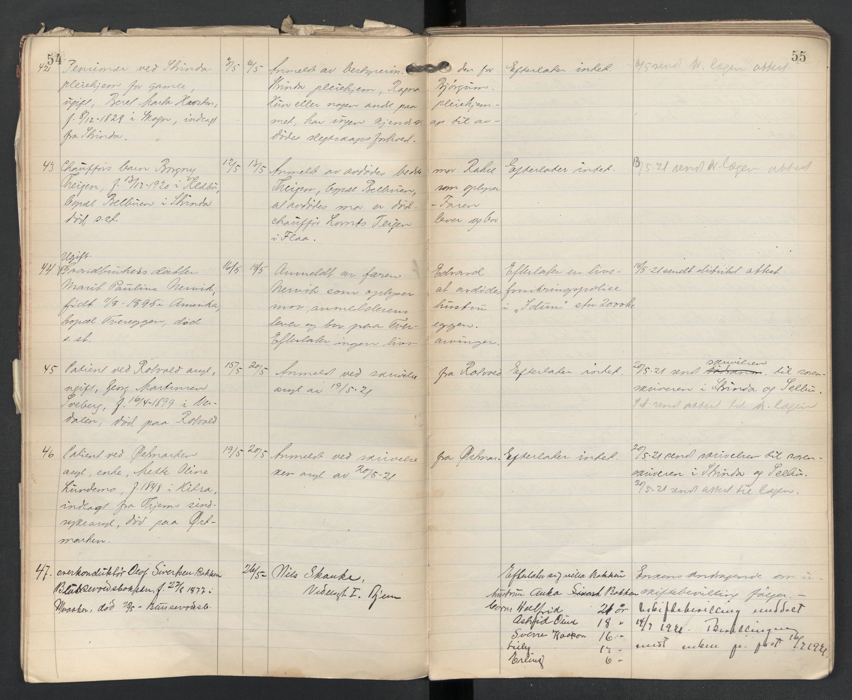 Strinda lensmannskontor, AV/SAT-A-1083/1/02/L0004: 2.01.04 Dødsfallsprotokoll, 1920-1925, p. 54-55
