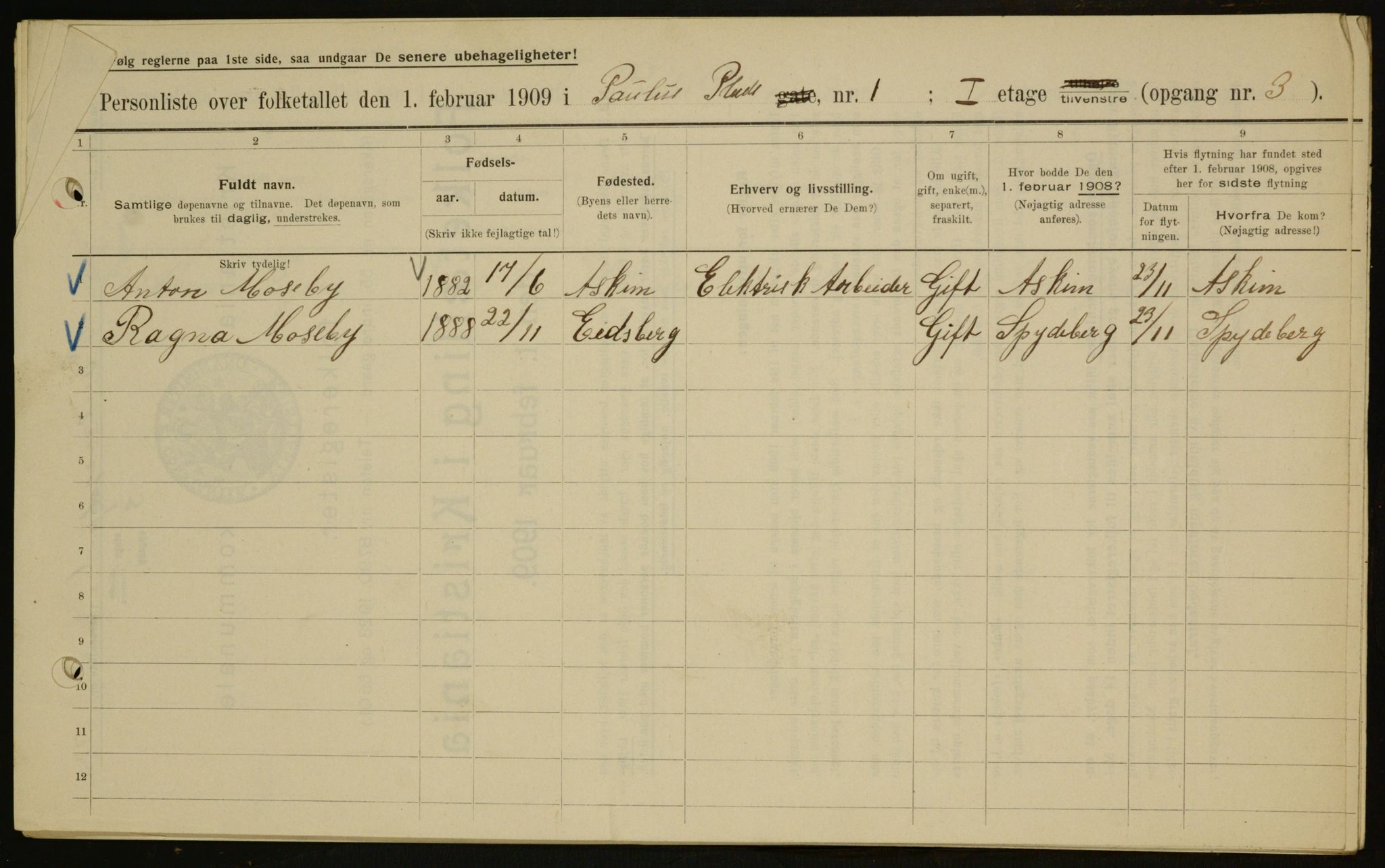 OBA, Municipal Census 1909 for Kristiania, 1909, p. 71109