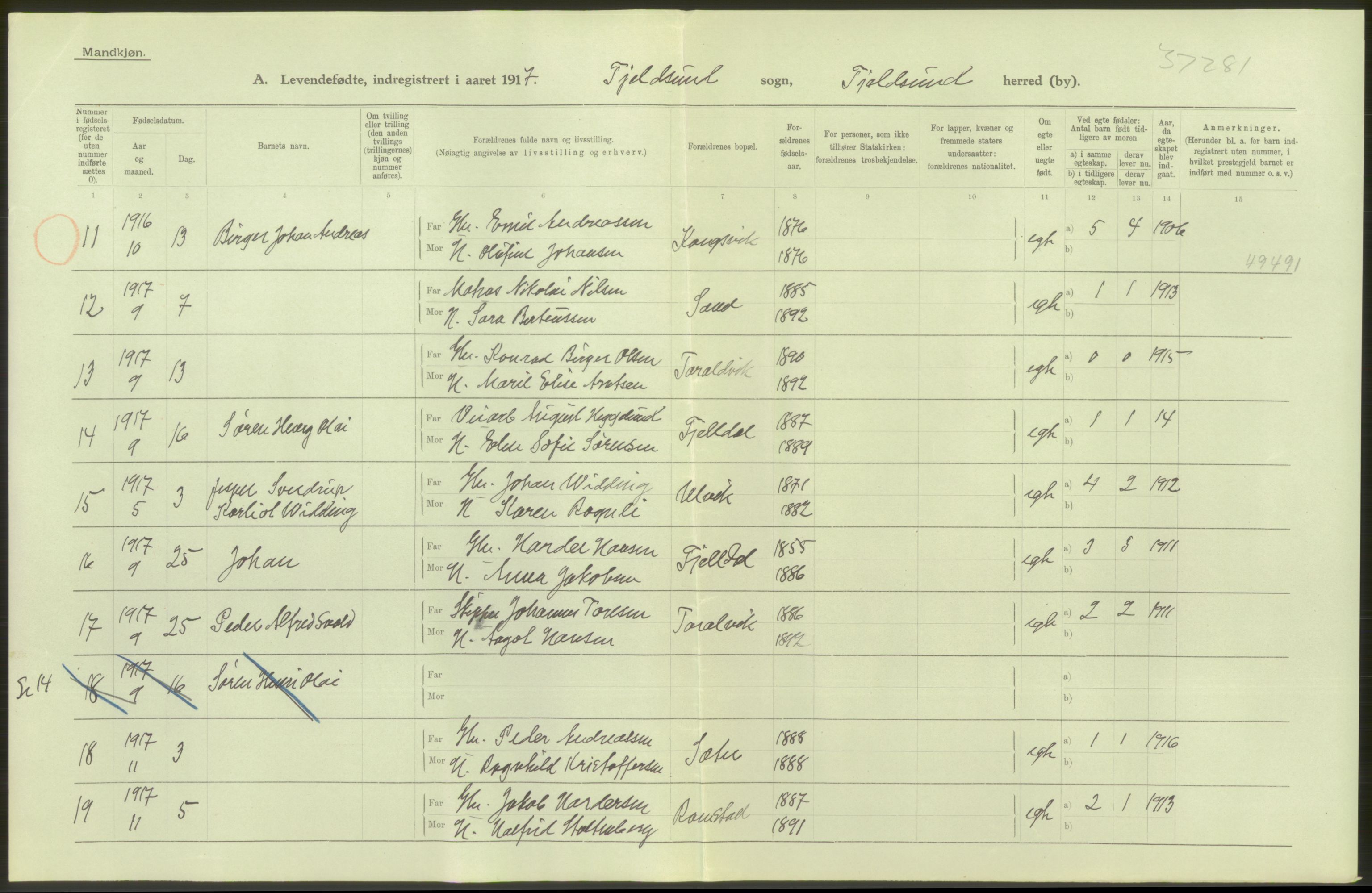 Statistisk sentralbyrå, Sosiodemografiske emner, Befolkning, RA/S-2228/D/Df/Dfb/Dfbg/L0050: Nordlands amt: Levendefødte menn og kvinner. Bygder., 1917, p. 4