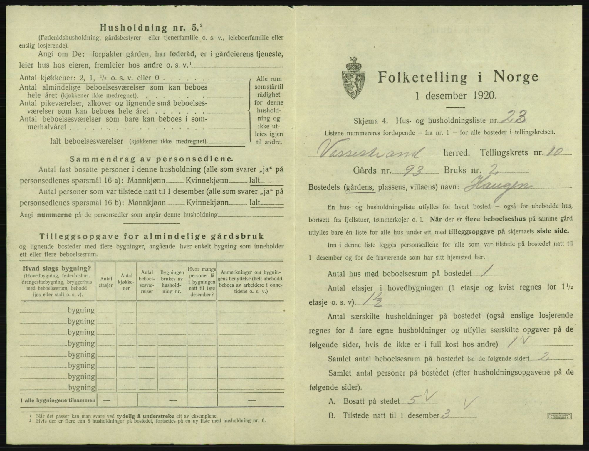 SAB, 1920 census for Vossestrand, 1920, p. 704