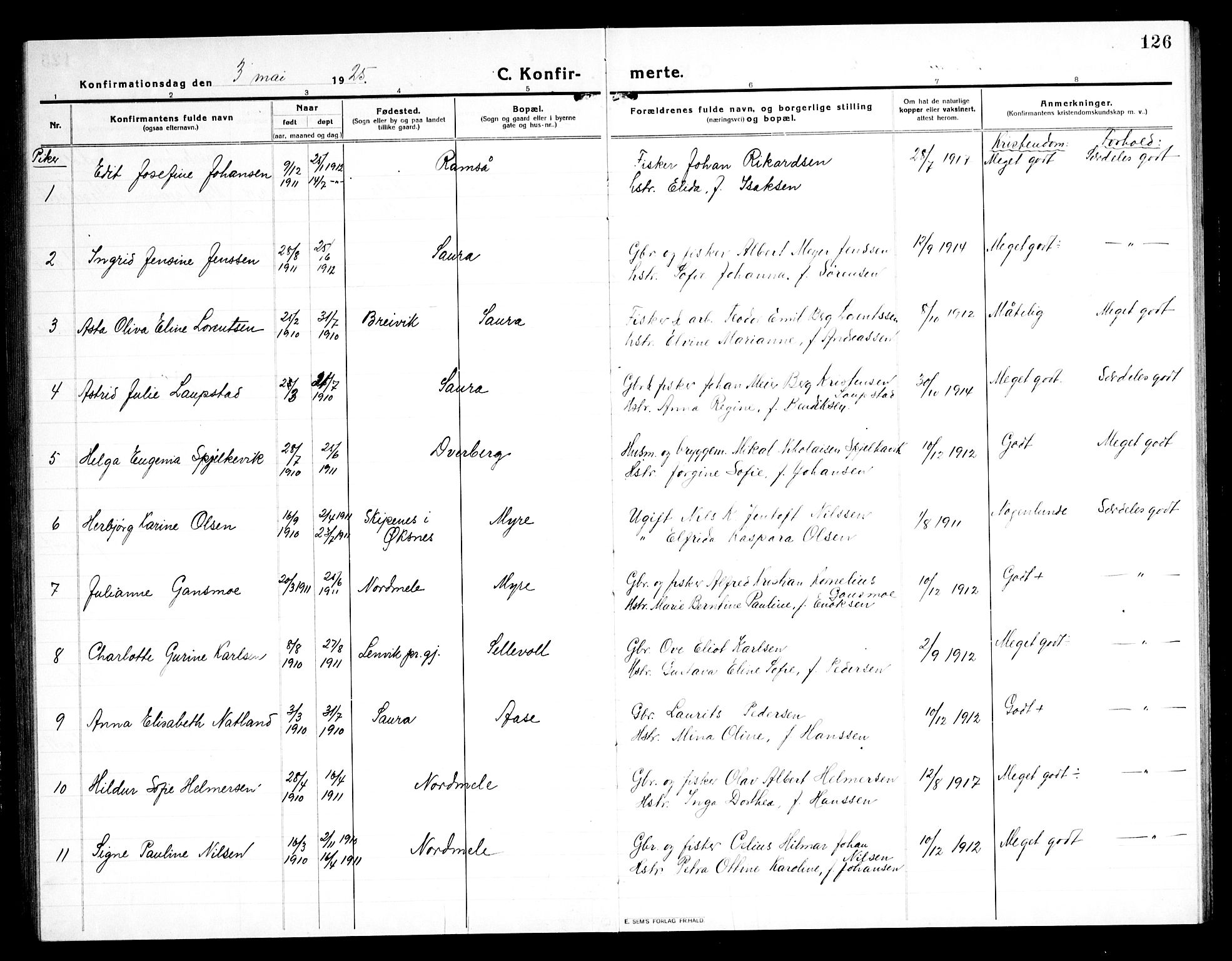 Ministerialprotokoller, klokkerbøker og fødselsregistre - Nordland, AV/SAT-A-1459/897/L1415: Parish register (copy) no. 897C05, 1916-1945, p. 126