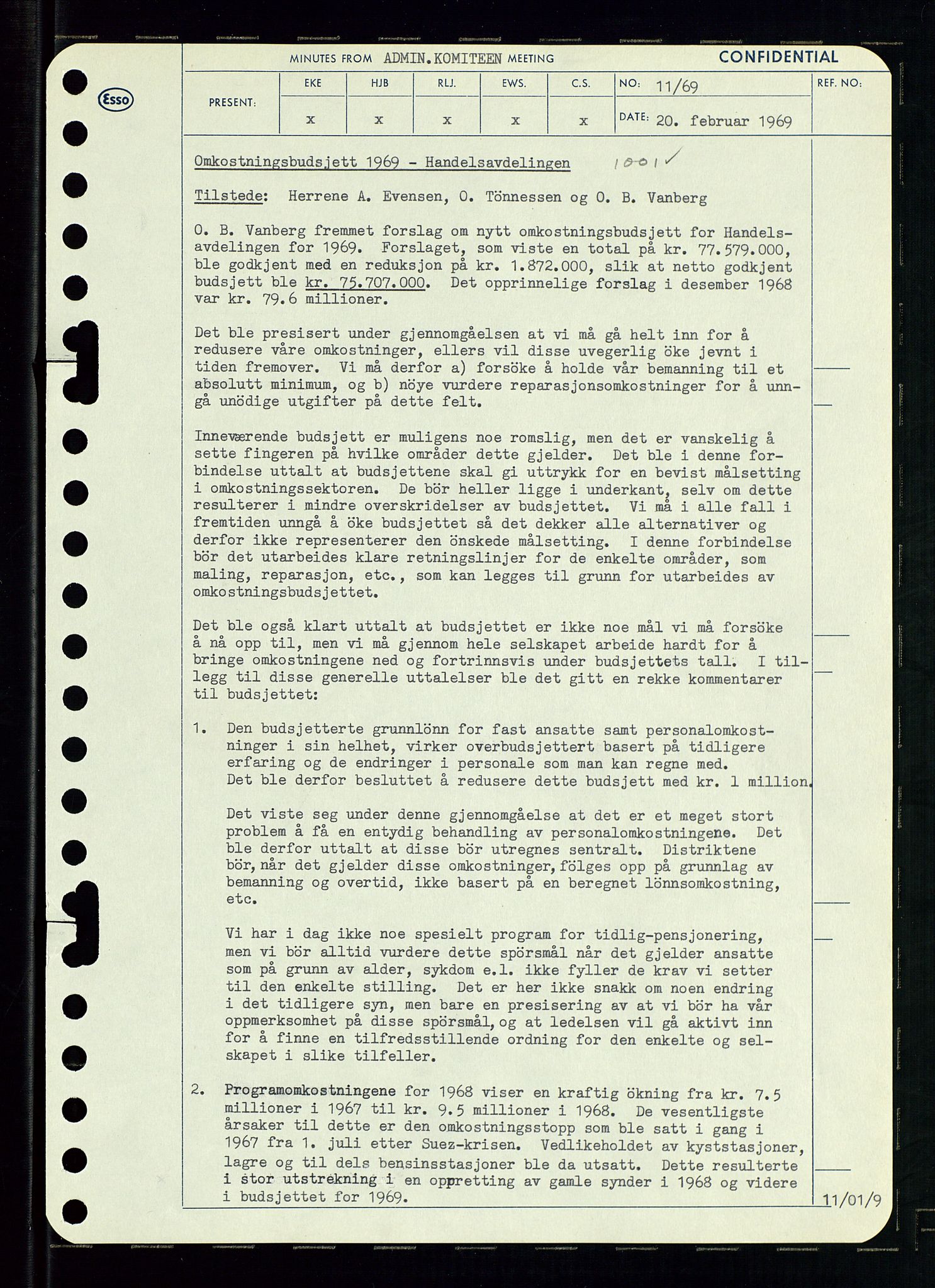 Pa 0982 - Esso Norge A/S, AV/SAST-A-100448/A/Aa/L0003/0001: Den administrerende direksjon Board minutes (styrereferater) og Bedriftforsamlingsprotokoll / Den administrerende direksjon Board minutes (styrereferater), 1969, p. 60