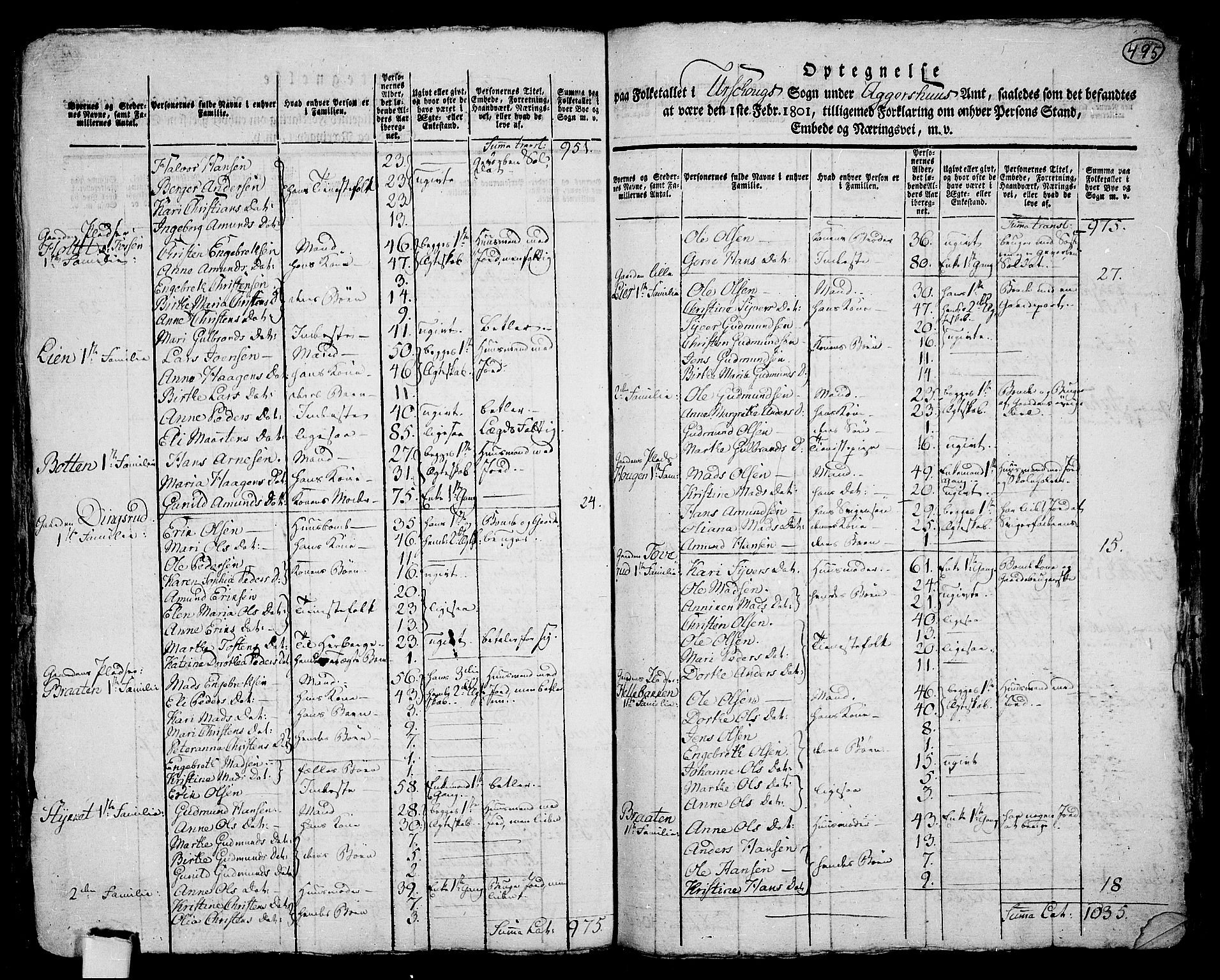 RA, 1801 census for 0224P Aurskog, 1801, p. 494b-495a