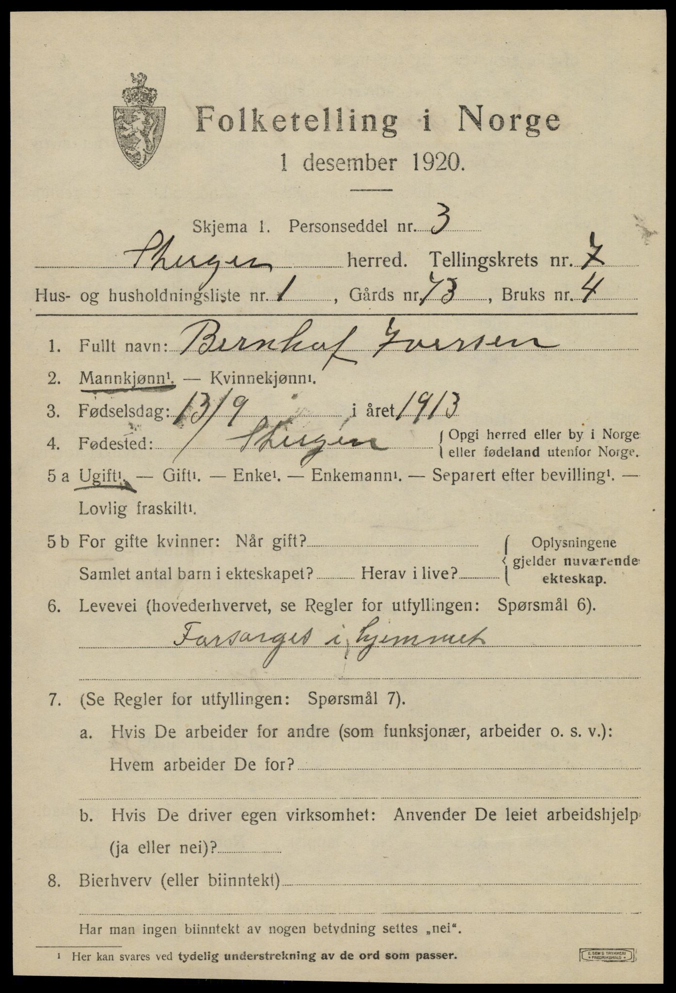 SAT, 1920 census for Steigen, 1920, p. 2752