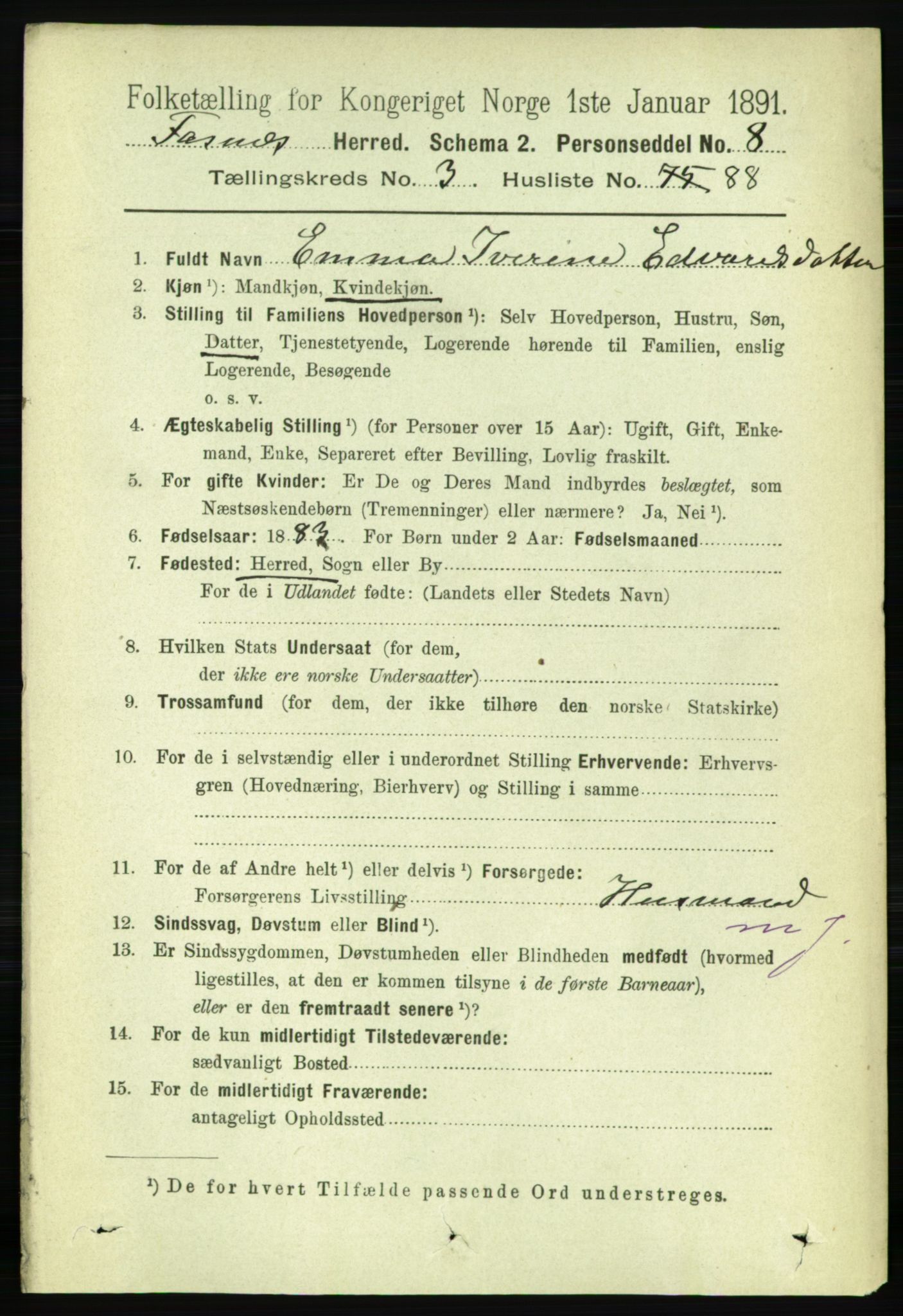 RA, 1891 census for 1748 Fosnes, 1891, p. 1332