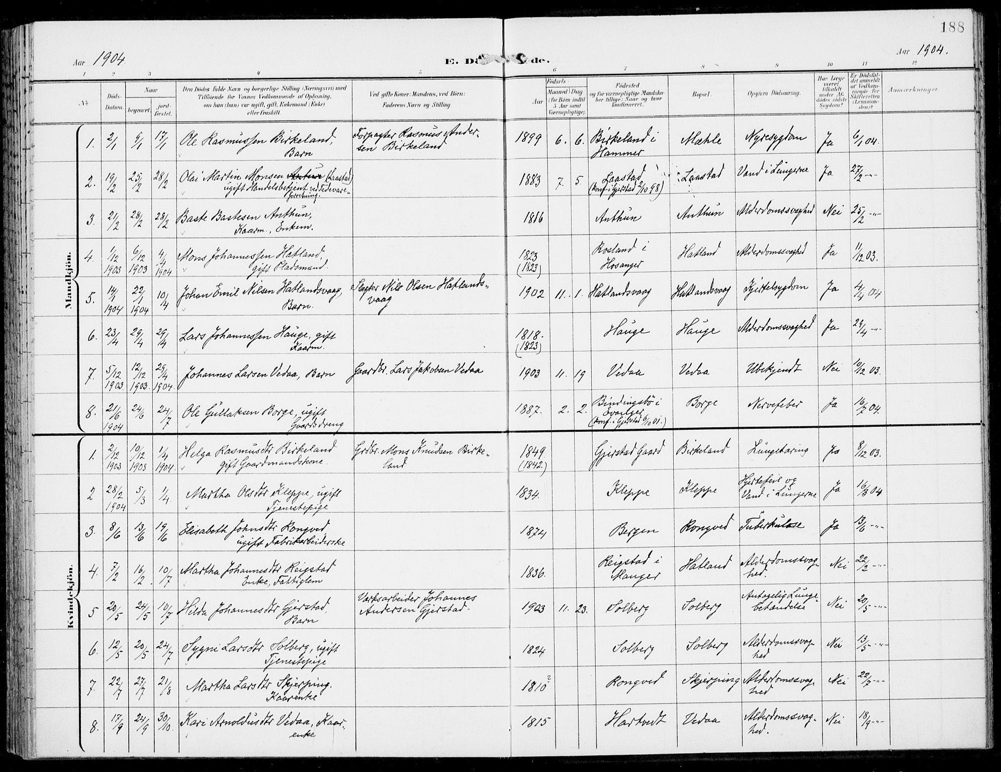 Haus sokneprestembete, SAB/A-75601/H/Haa: Parish register (official) no. C  2, 1900-1915, p. 188