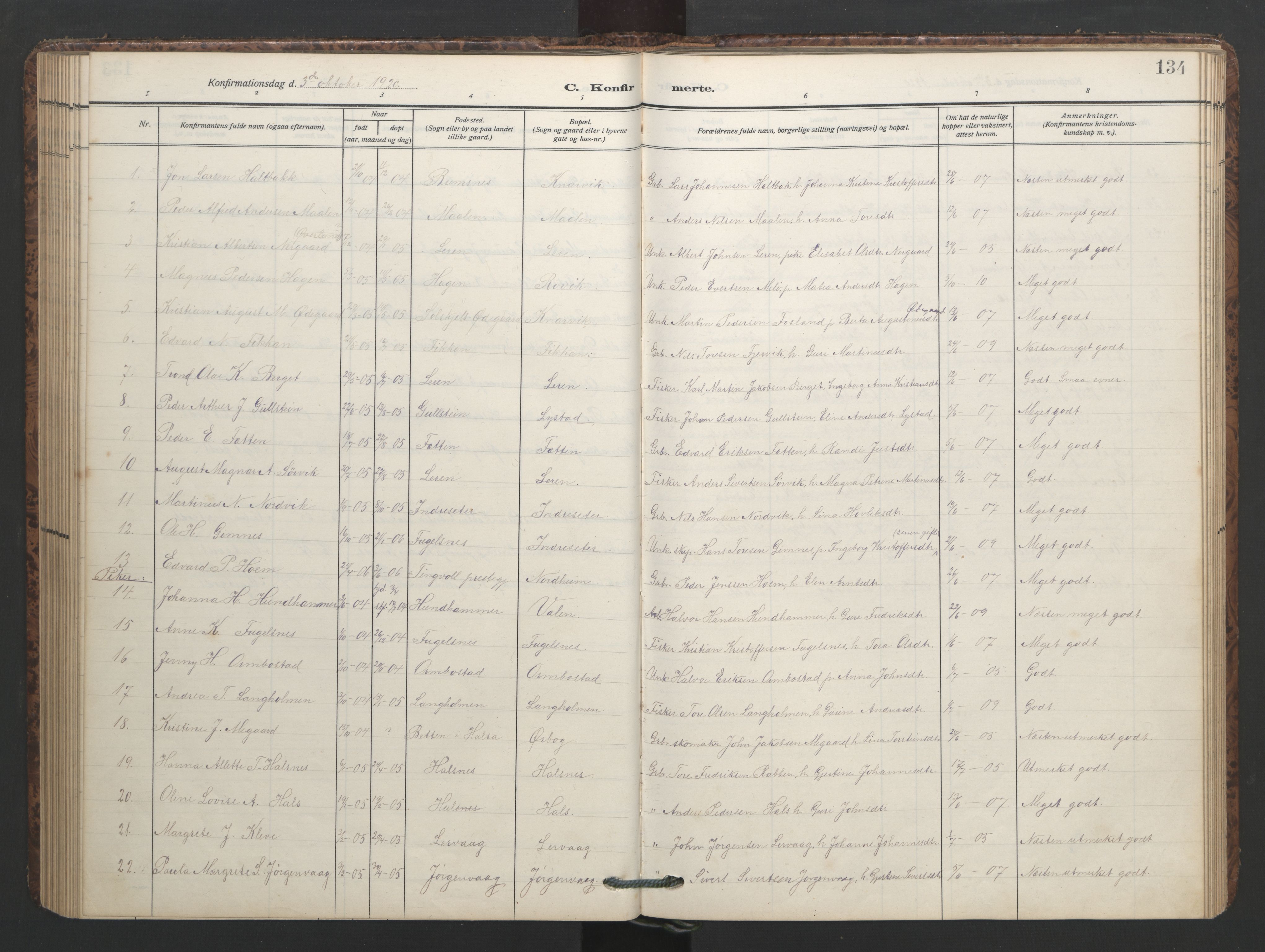 Ministerialprotokoller, klokkerbøker og fødselsregistre - Møre og Romsdal, AV/SAT-A-1454/577/L0897: Parish register (copy) no. 577C01, 1909-1946, p. 134