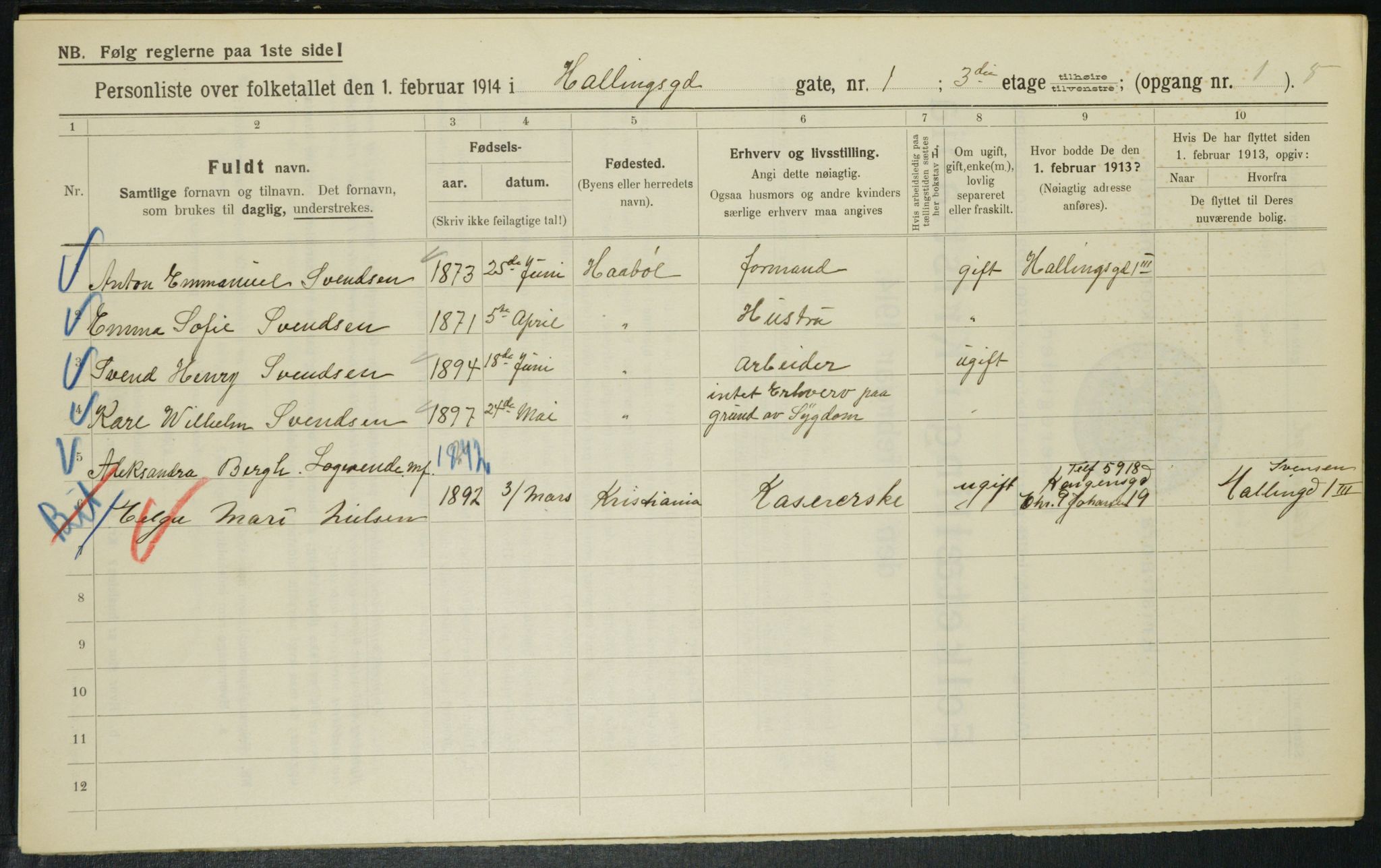 OBA, Municipal Census 1914 for Kristiania, 1914, p. 34116