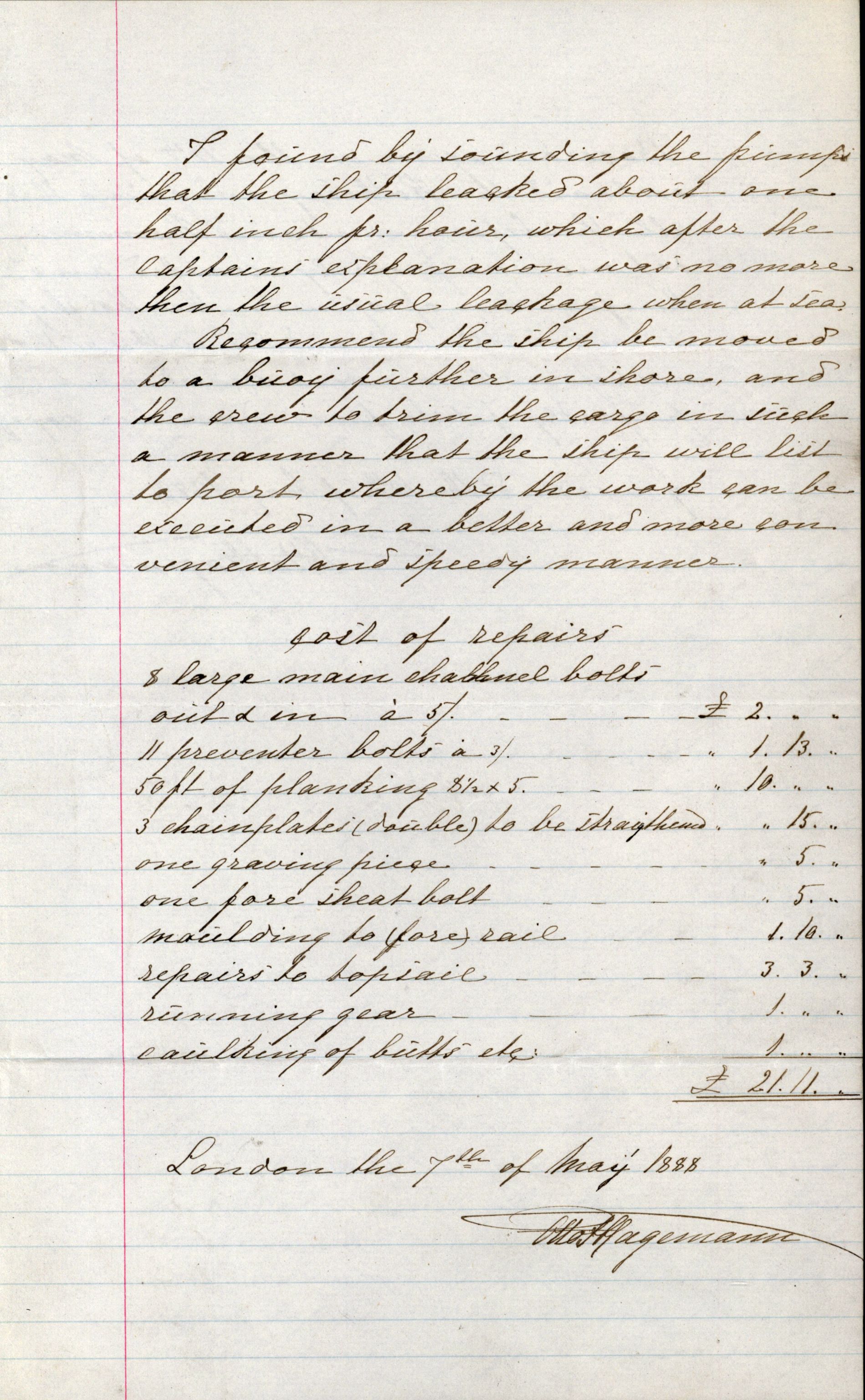 Pa 63 - Østlandske skibsassuranceforening, VEMU/A-1079/G/Ga/L0022/0002: Havaridokumenter / Resolve, Ragnhild, Respit, Rothesay, Skjold, 1888, p. 12